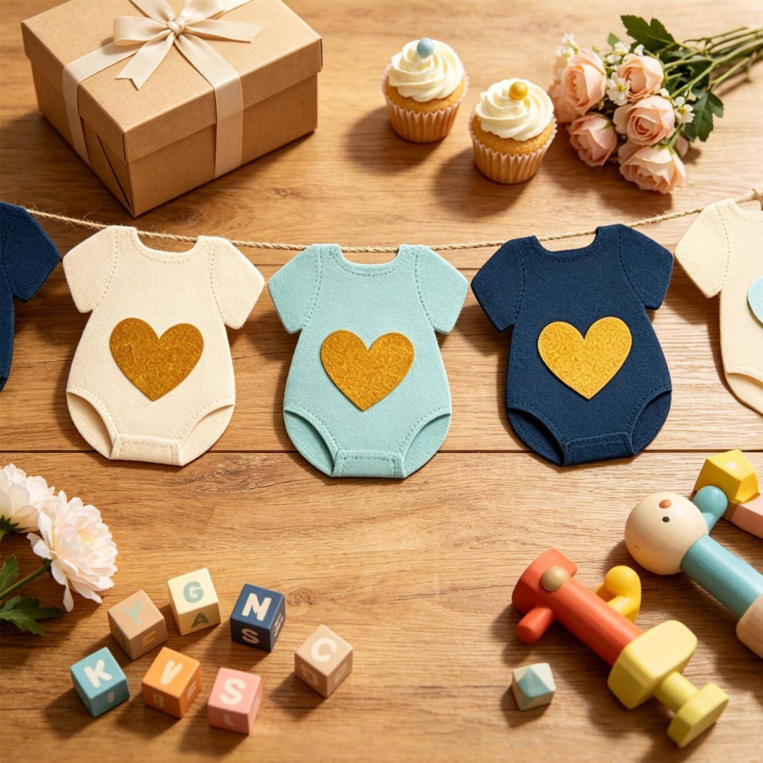 Babyparty Girlande Babybody Design Weiß Hellblau Dunkelblau Beige