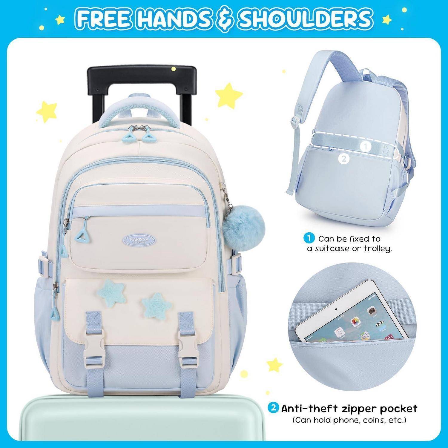 Amythe Schulrucksack Mädchen Blau Oxford-Gewebe 31x16x46cm