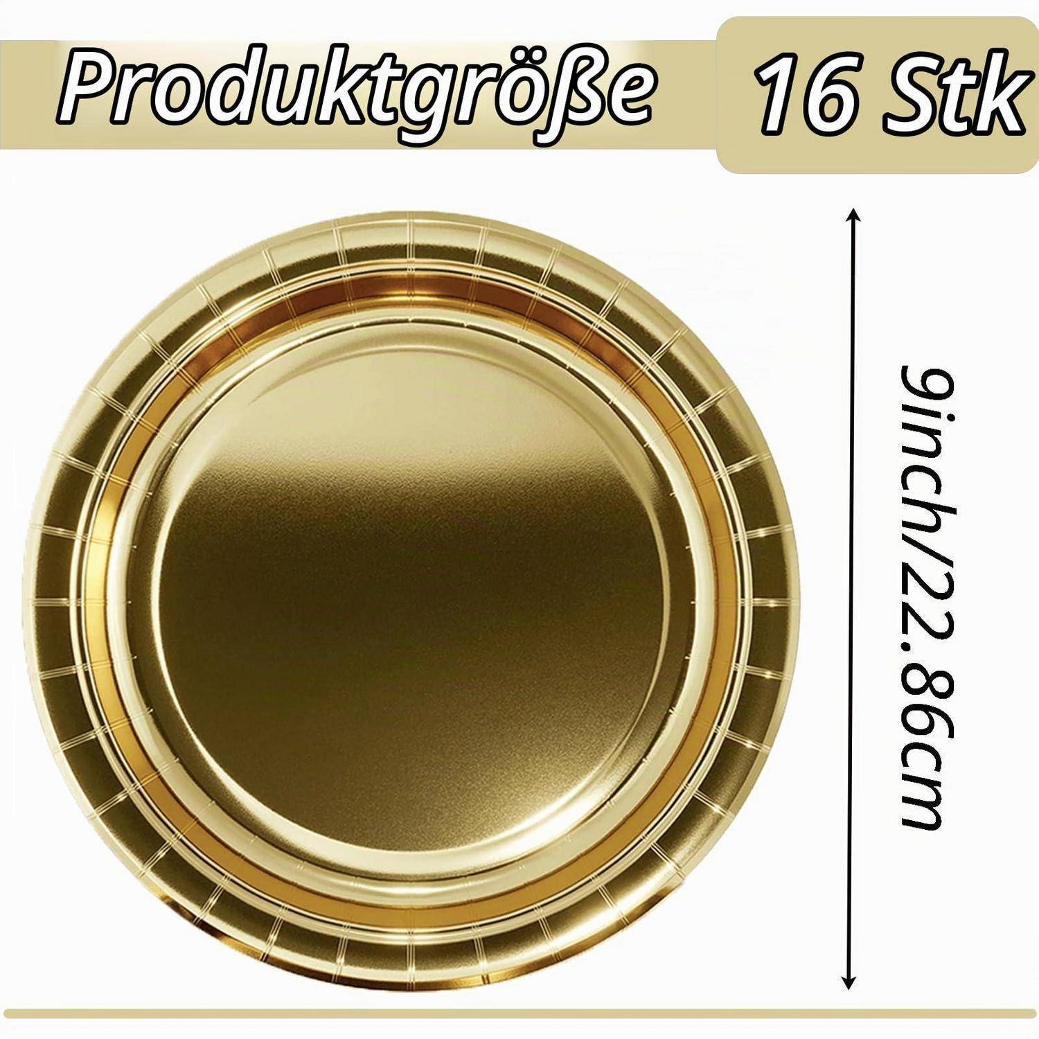 Pappteller Gold 16 Stück 23cm Rund Einwegteller Partygeschirr