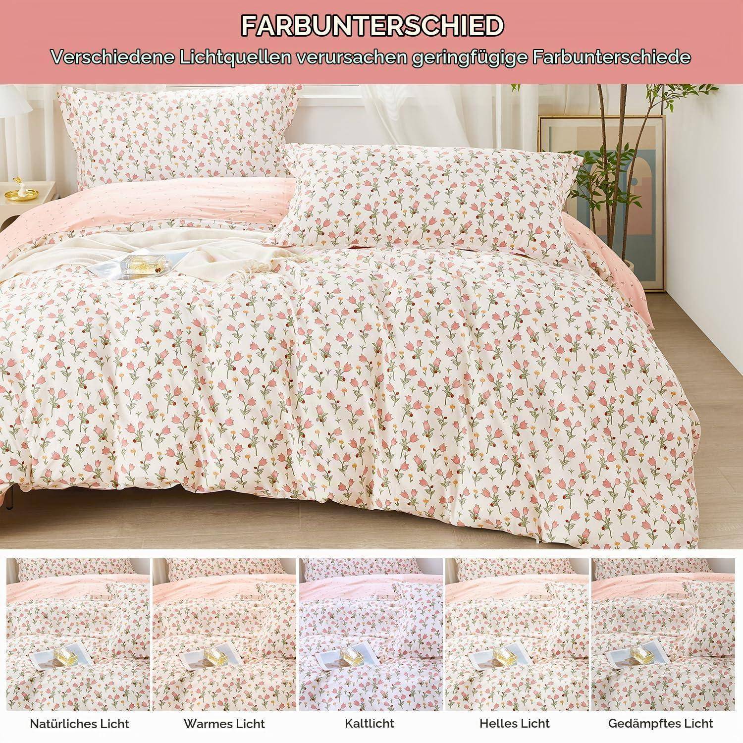 Bettwäsche-Set 200x220cm Rosa Blumenmuster 100% Baumwolle Oeko-Tex