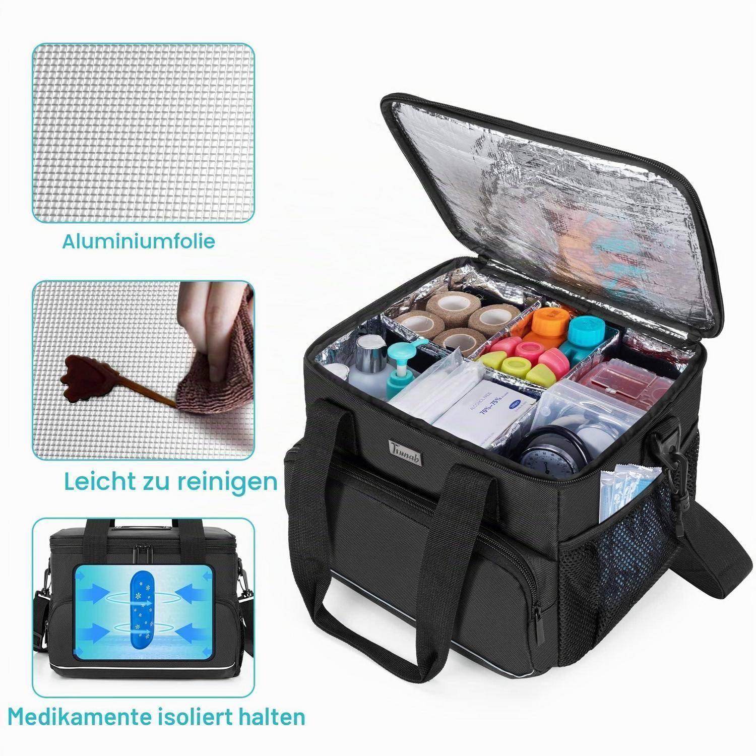 Trunab Isolierte Medizinische Tasche Schwarz mit 5 Trennwänden