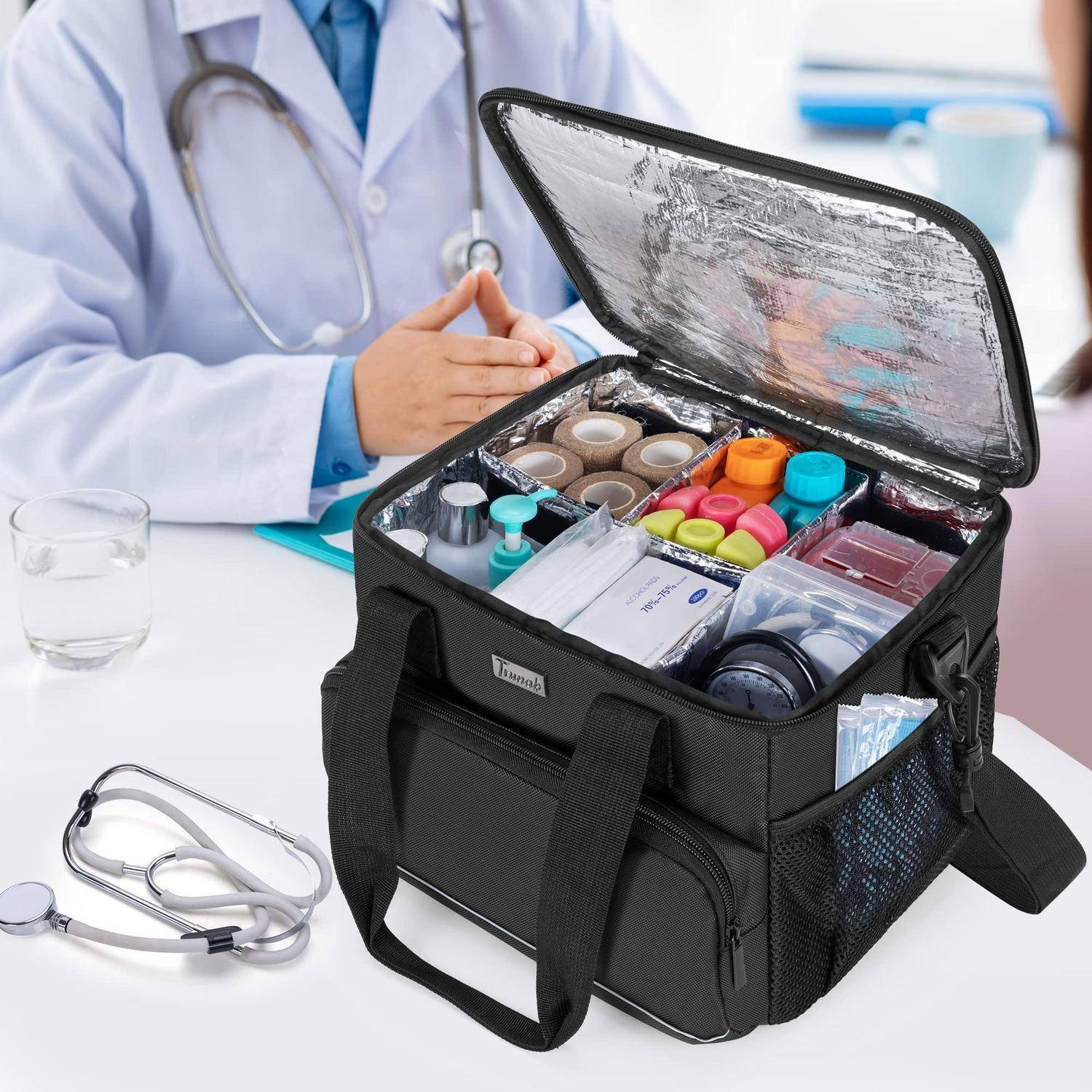 Trunab Isolierte Medizinische Tasche Schwarz mit 5 Trennwänden
