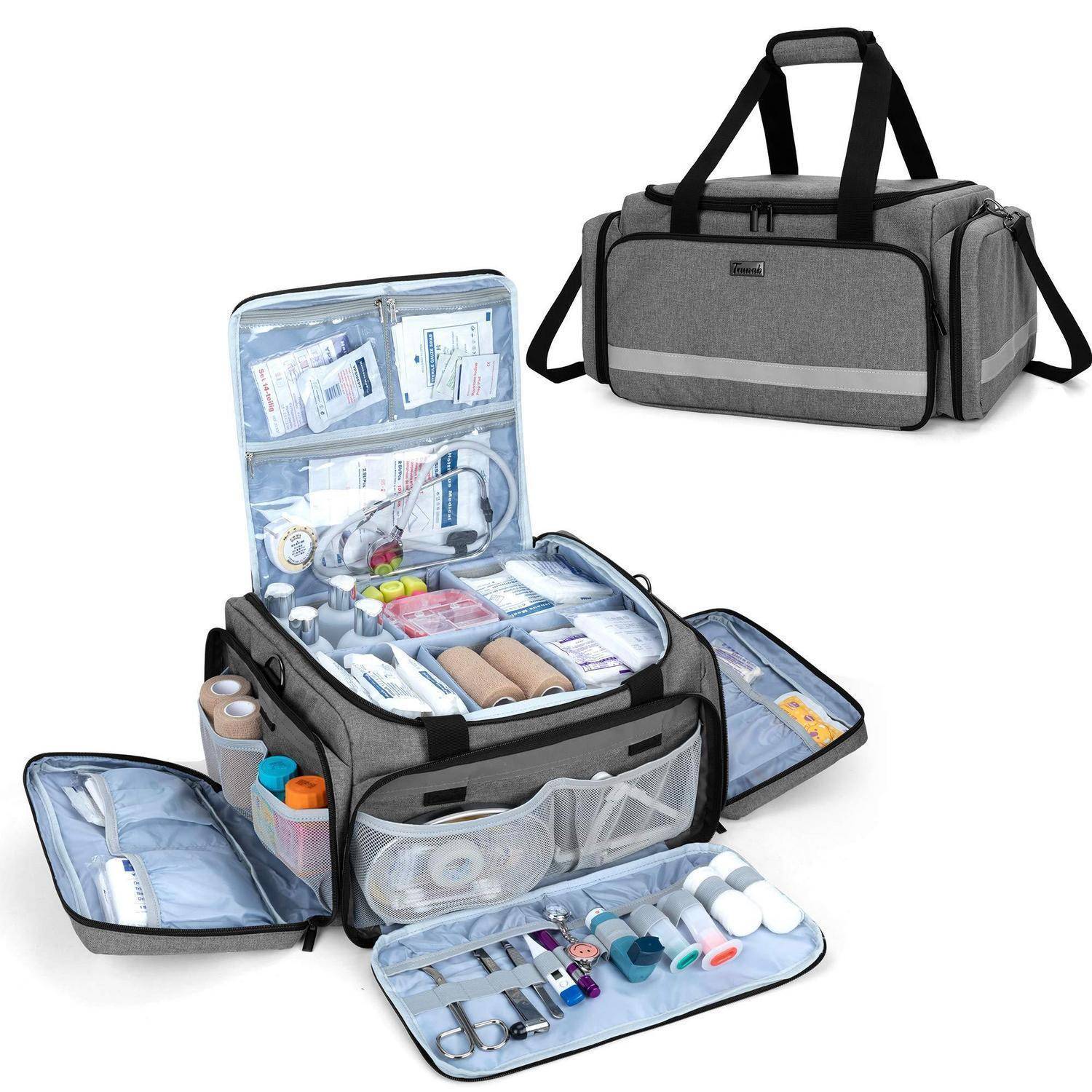 Trunab Notfalltasche Grau mit Trennwänden und reflektierenden Streifen