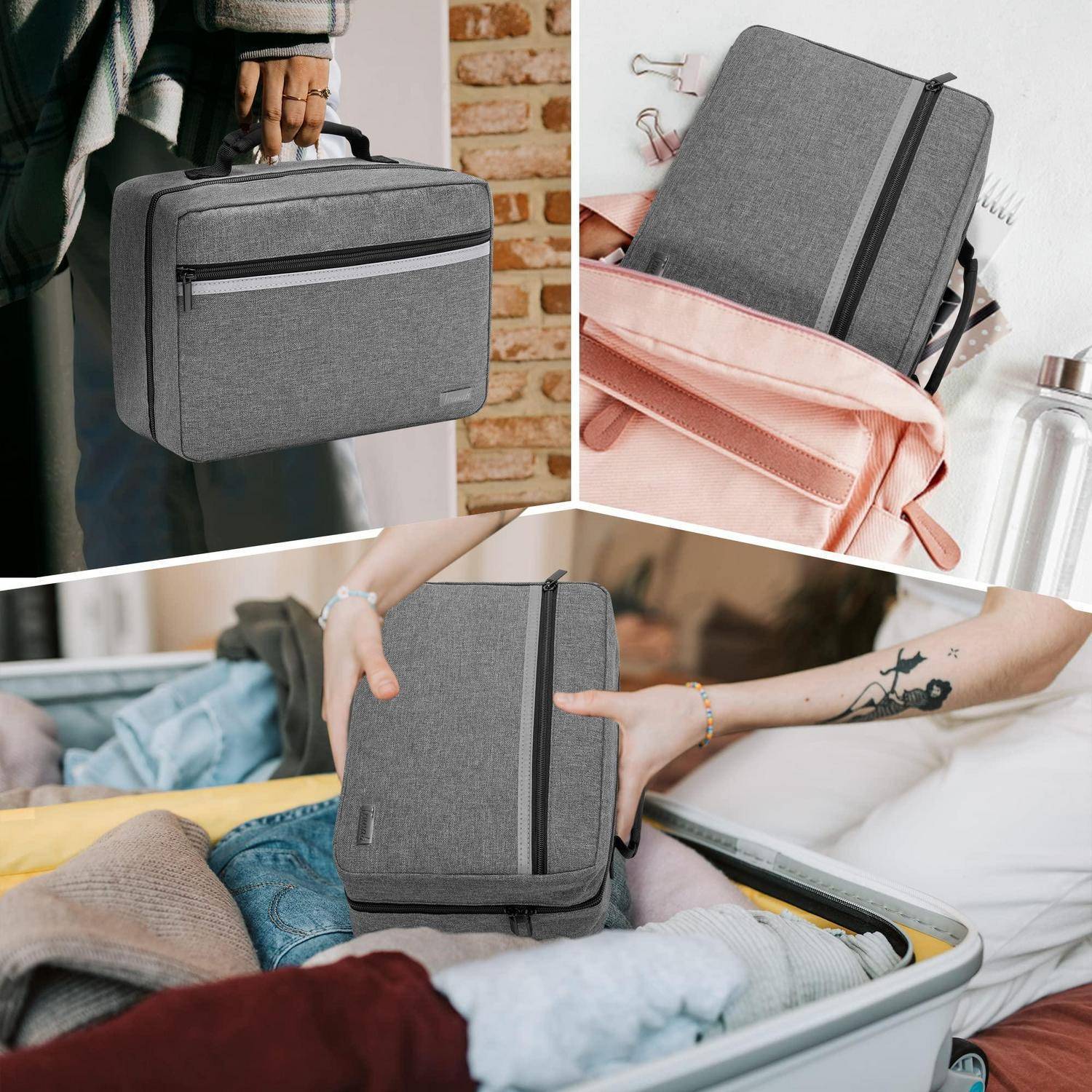 Erste-Hilfe-Tasche Grau mit mehreren Fächern und Tragegriff