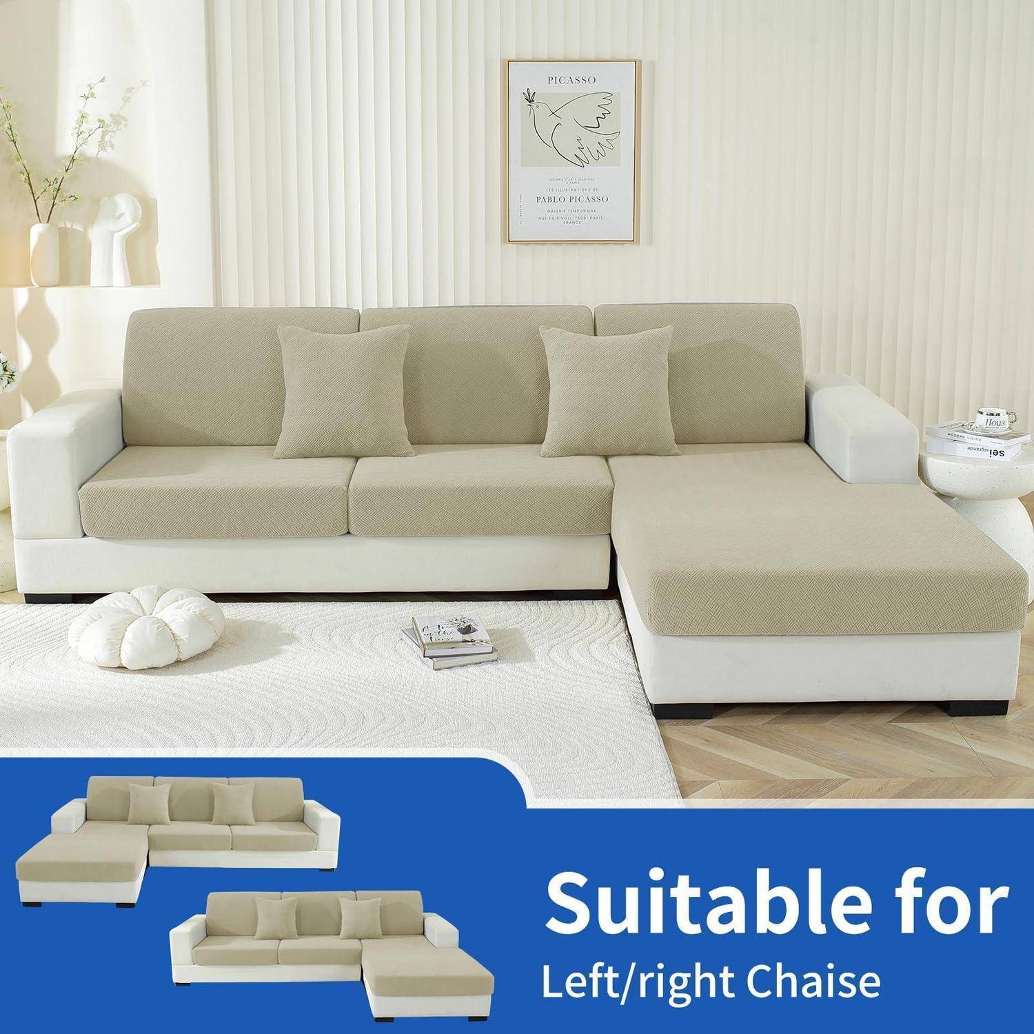Ystyle Stretch Sofa Sitzbezug 2x 1-Sitzer + Chaiselongue Khaki