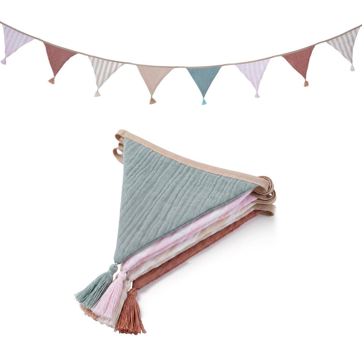 Wimpelkette Kinderzimmer Boho-Pastell 2,6m Musselin mit Quasten