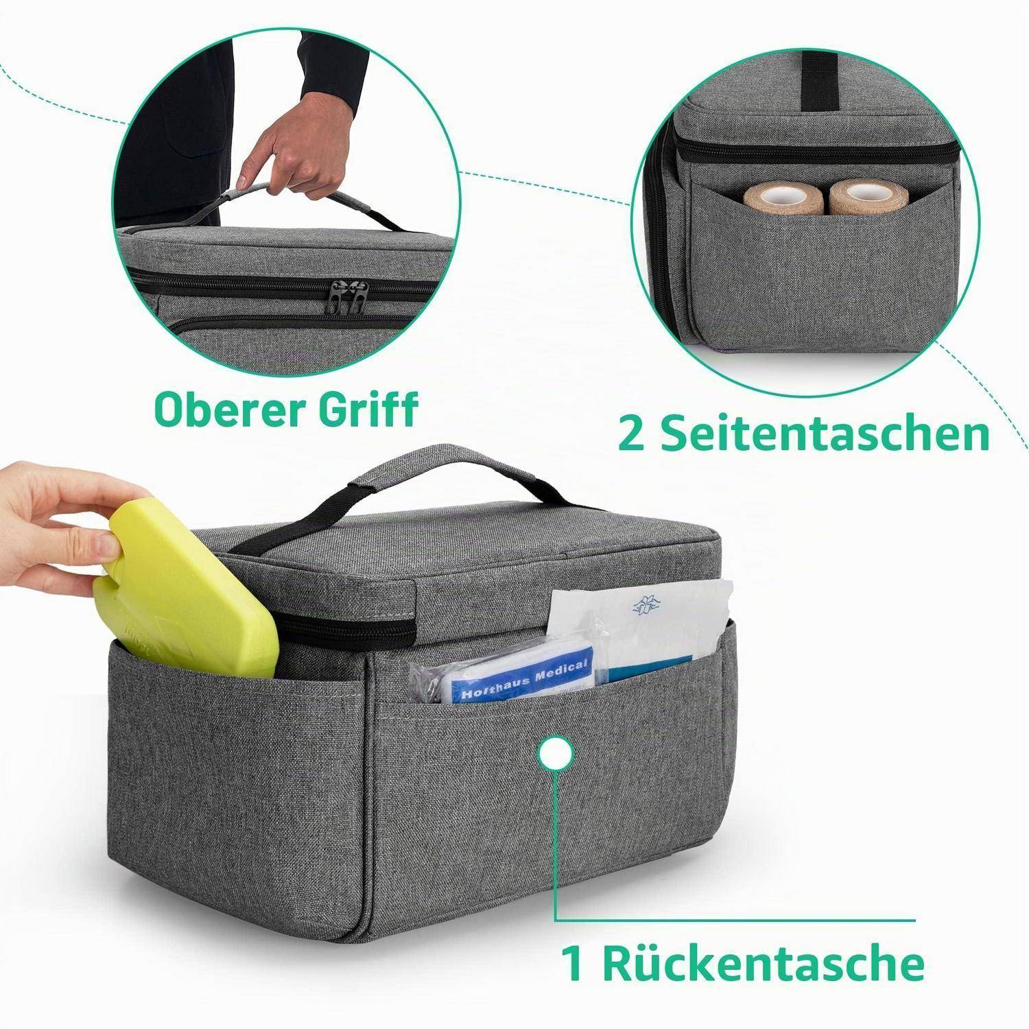 CURMIO Erste Hilfe Tasche Grau 29x19,5x17,5cm Wasserabweisend