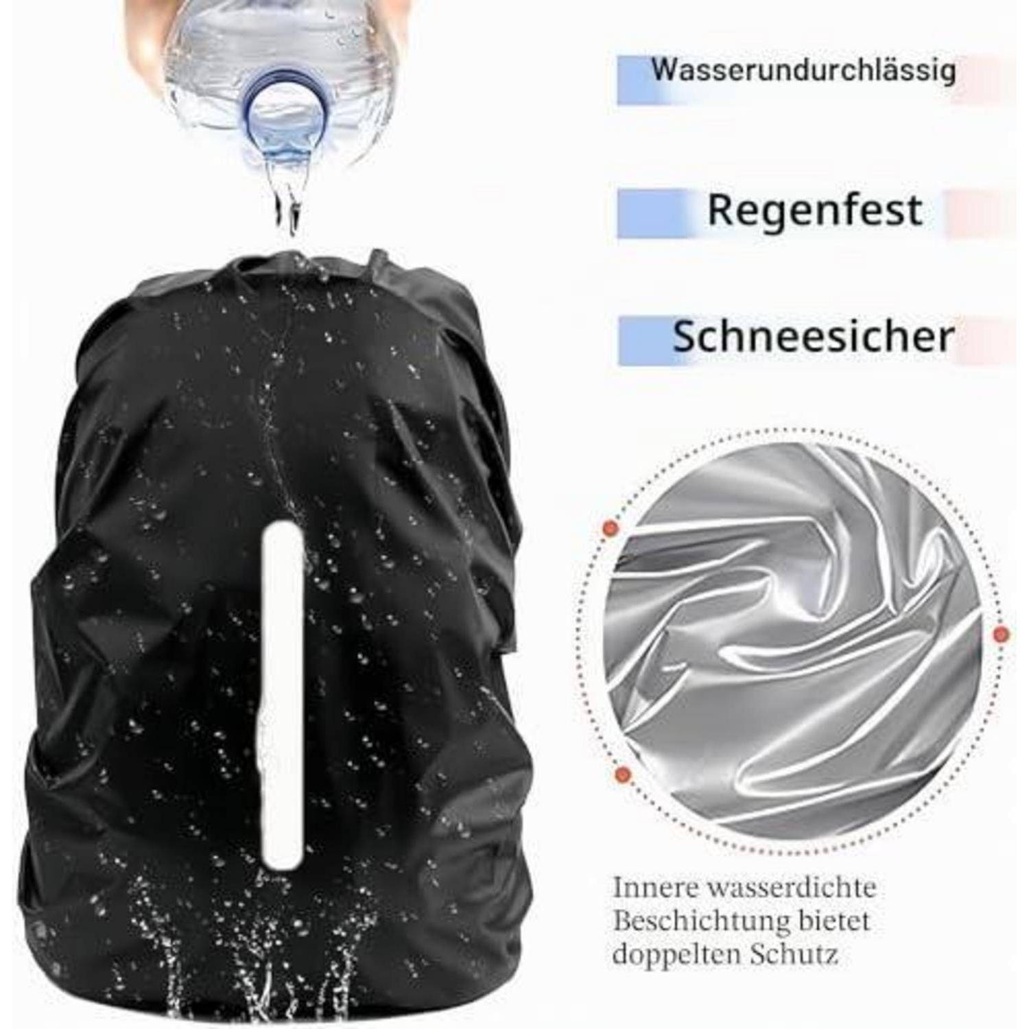2 Stück Rucksack Regenschutz L (41-55L) Schwarz mit Reflektor