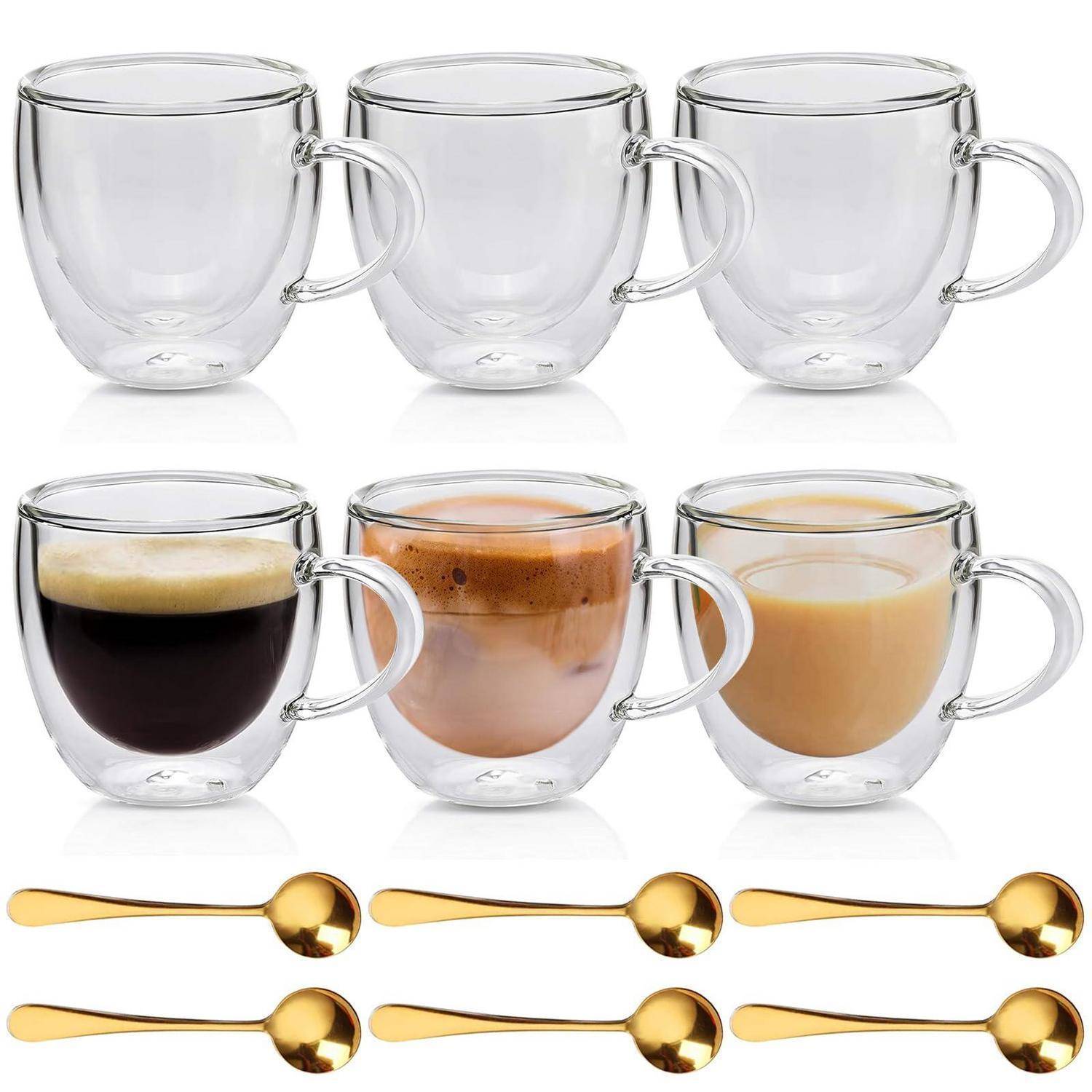 6er Set Doppelwandige Latte Macchiato Gläser 250ml mit Henkel und Löffel