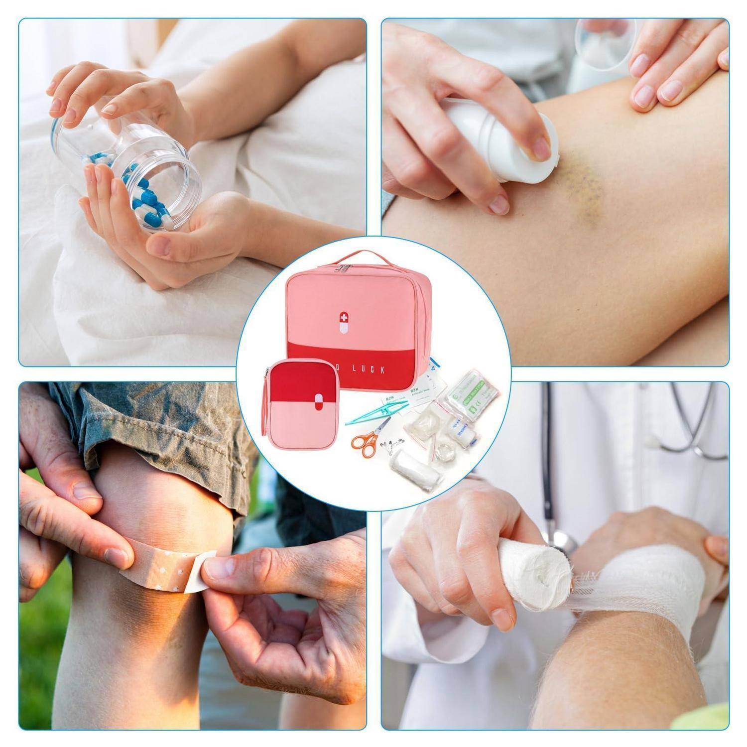 Fentar Medikamententasche Reiseapotheke 2er Set Rosa/Schwarz Wasserfest