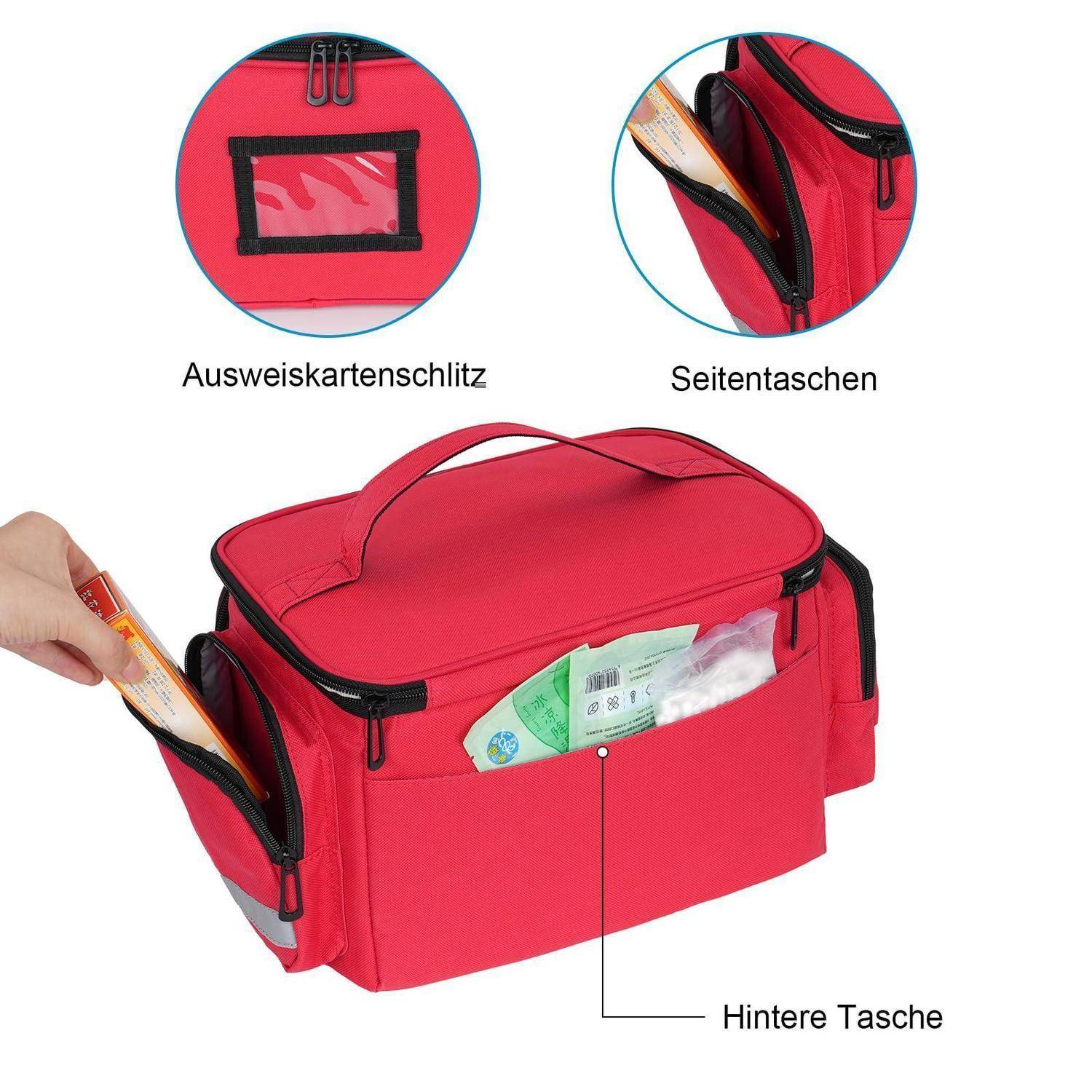 Erste-Hilfe-Tasche Rot mit herausnehmbaren Trennwänden