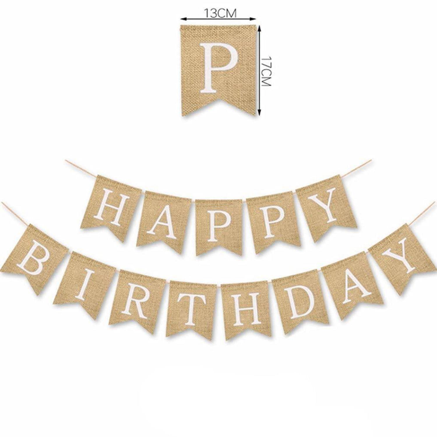 Leinen Wimpel Girlande Happy Birthday Weiß 1,4m / 2,5m