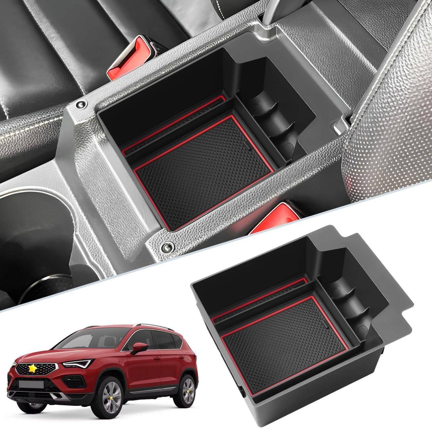 Mittelkonsolen Organizer für SEAT Ateca 2016-2024 Rot