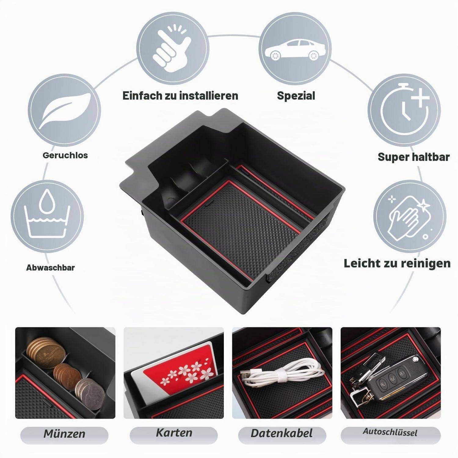 Mittelkonsolen Organizer für SEAT Ateca 2016-2024 Rot
