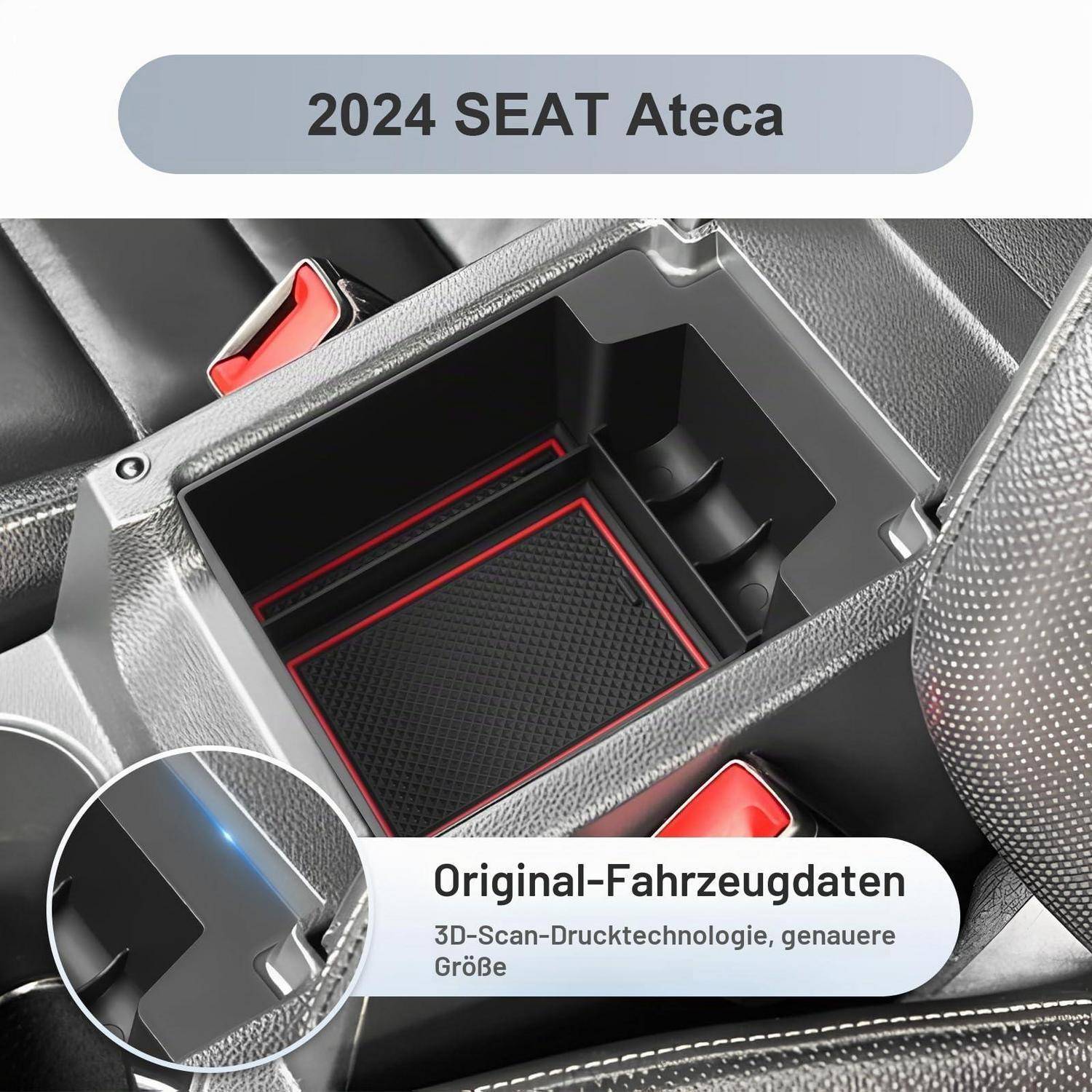 Mittelkonsolen Organizer für SEAT Ateca 2016-2024 Rot