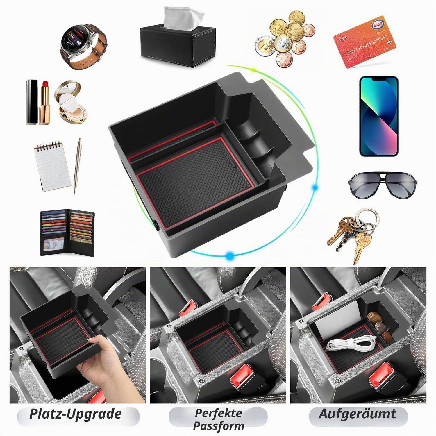 Mittelkonsolen Organizer für SEAT Ateca 2016-2024 Rot