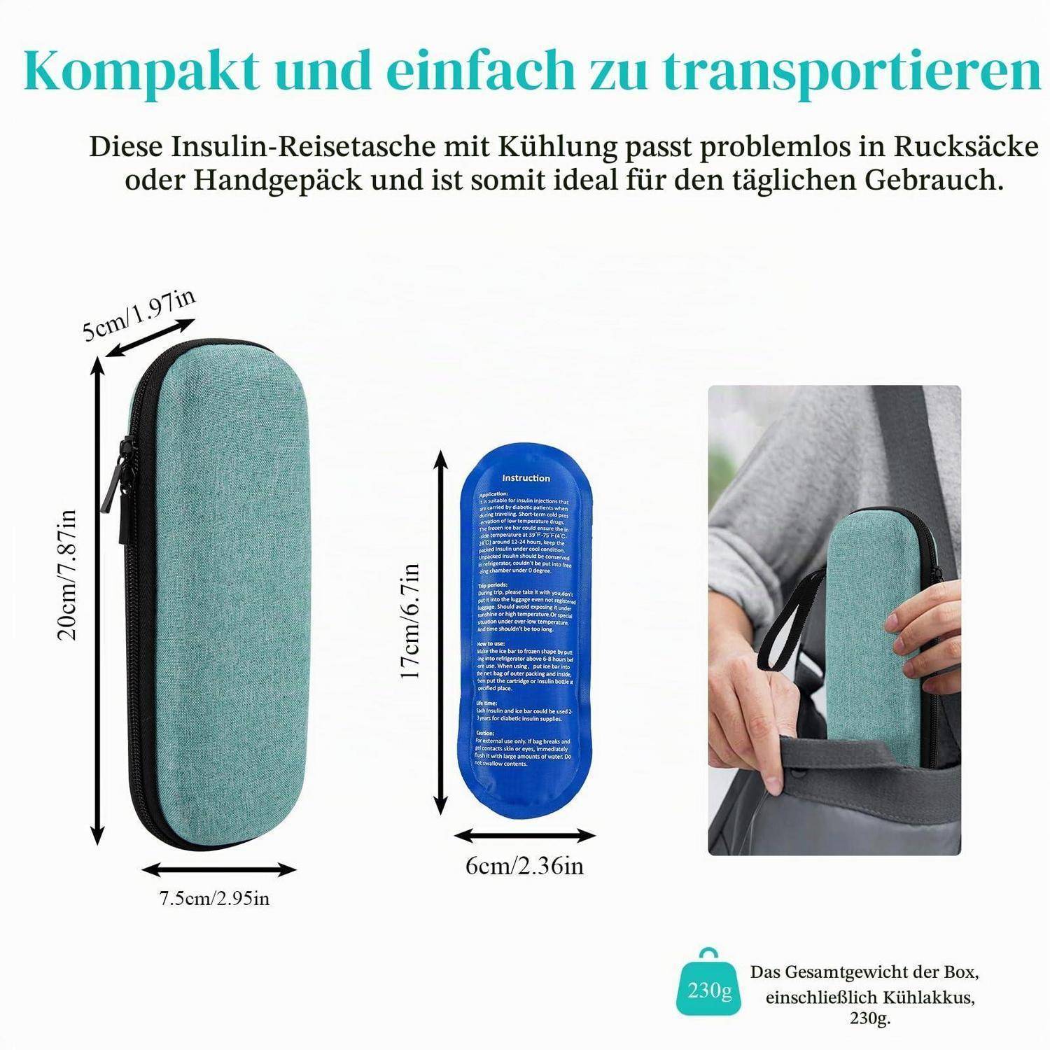 Insulin Kühltasche mit 2 Kühlakkus, Grün