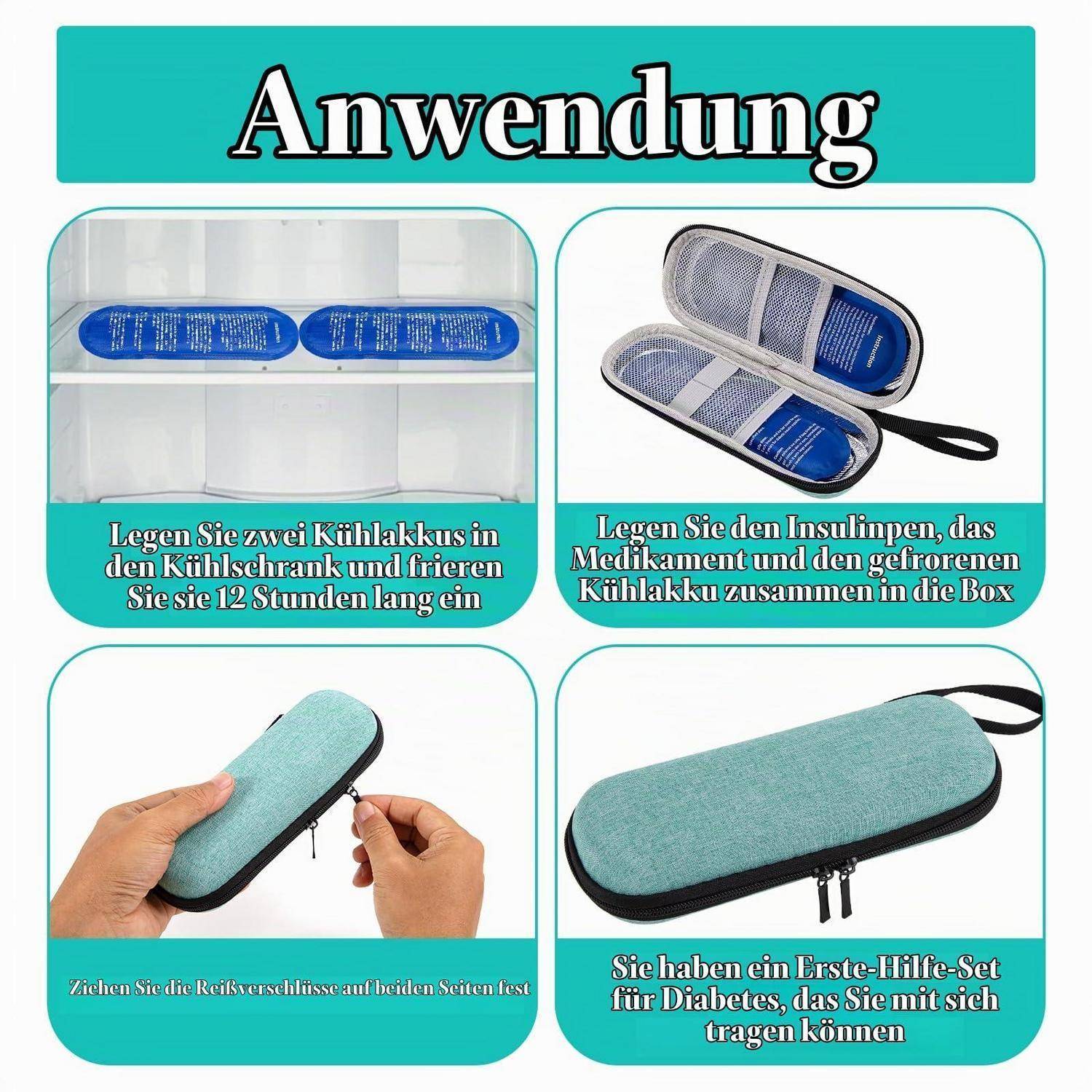 Insulin Kühltasche mit 2 Kühlakkus, Grün