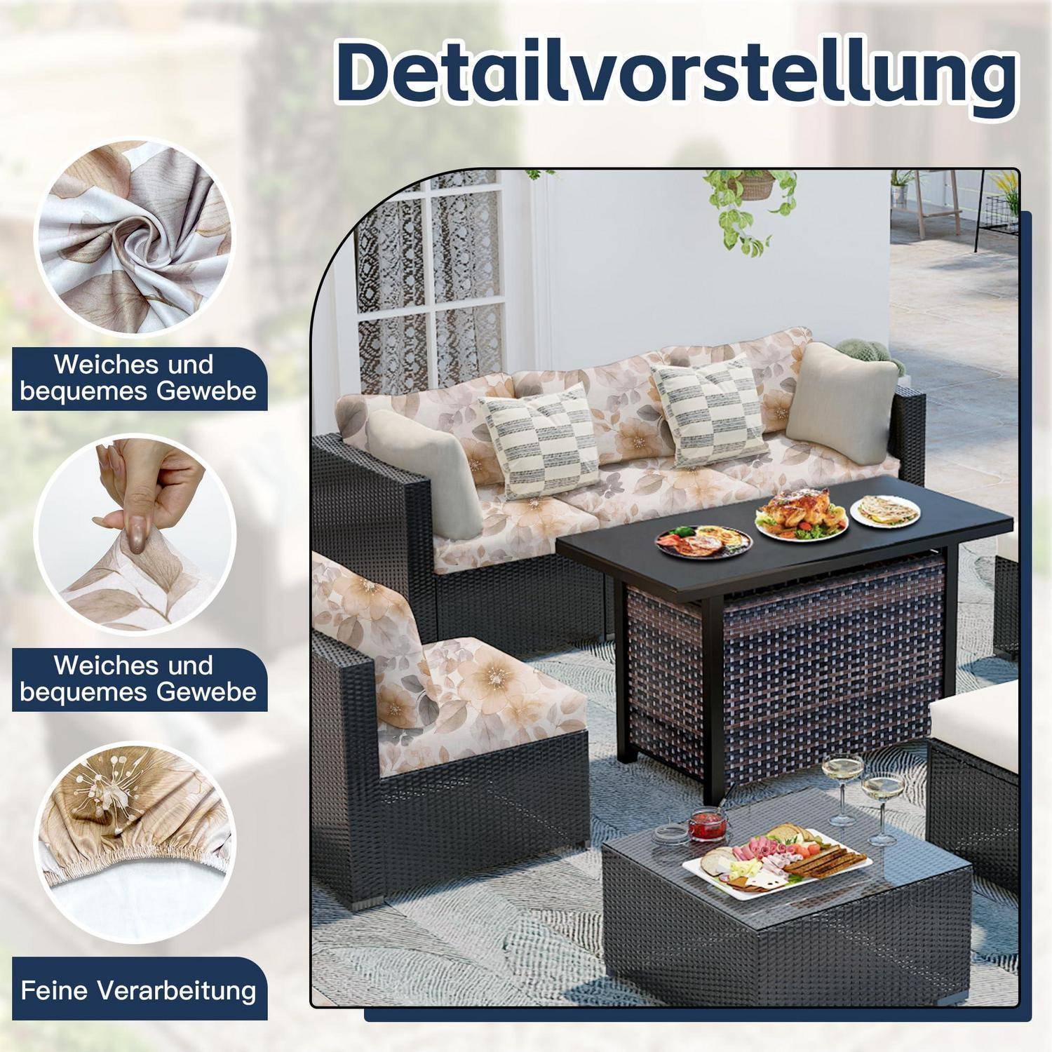 8x Outdoor-Kissenbezüge Stretch 51-68cm Blumenmuster