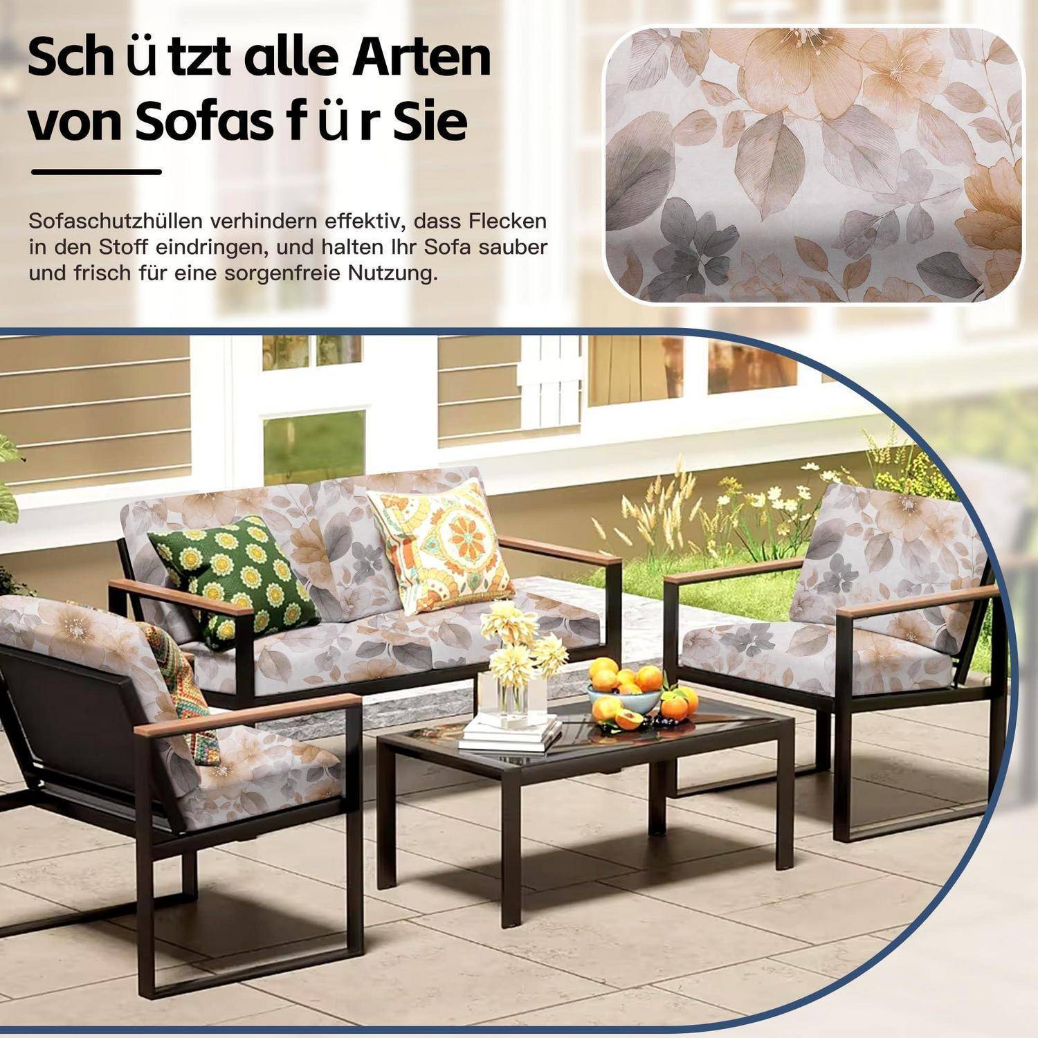 8x Outdoor-Kissenbezüge Stretch 51-68cm Blumenmuster