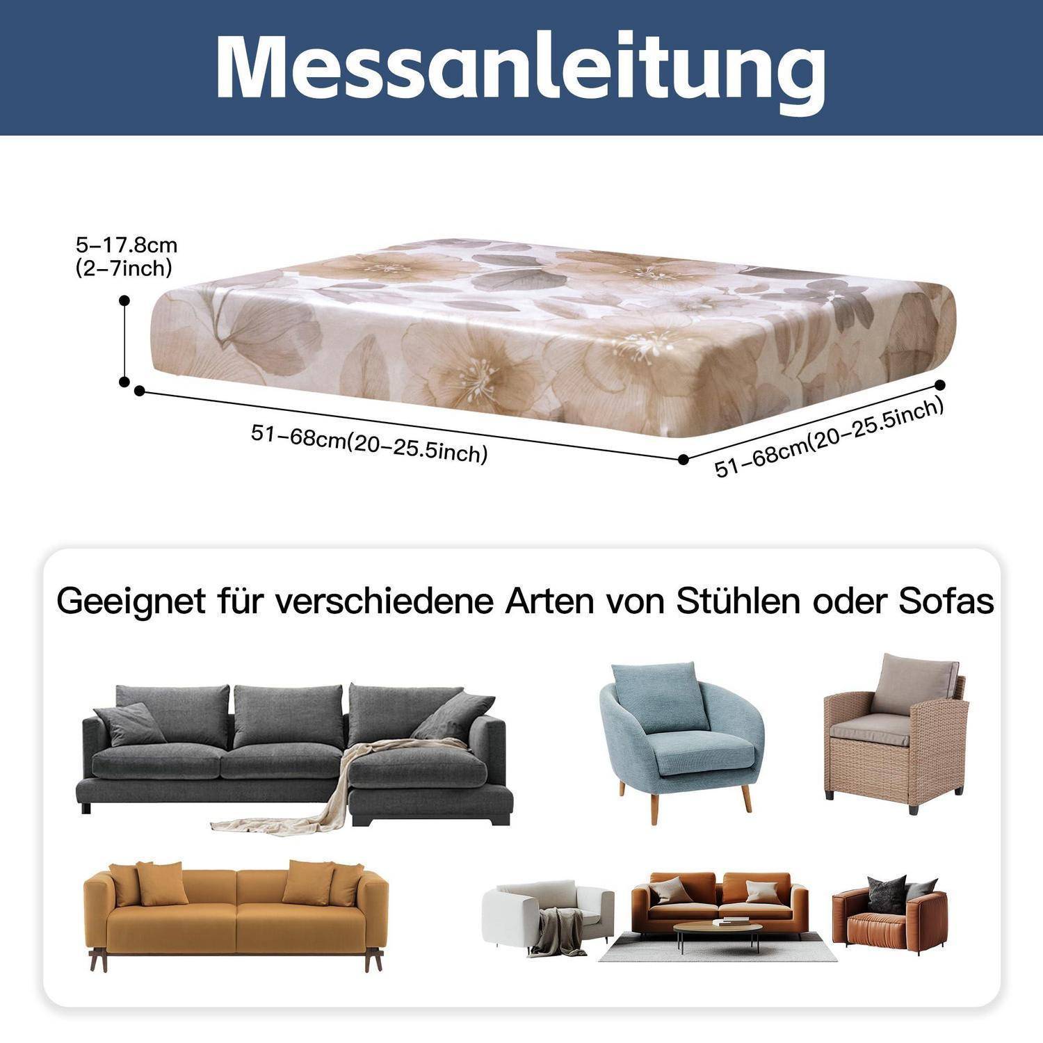 8x Outdoor-Kissenbezüge Stretch 51-68cm Blumenmuster