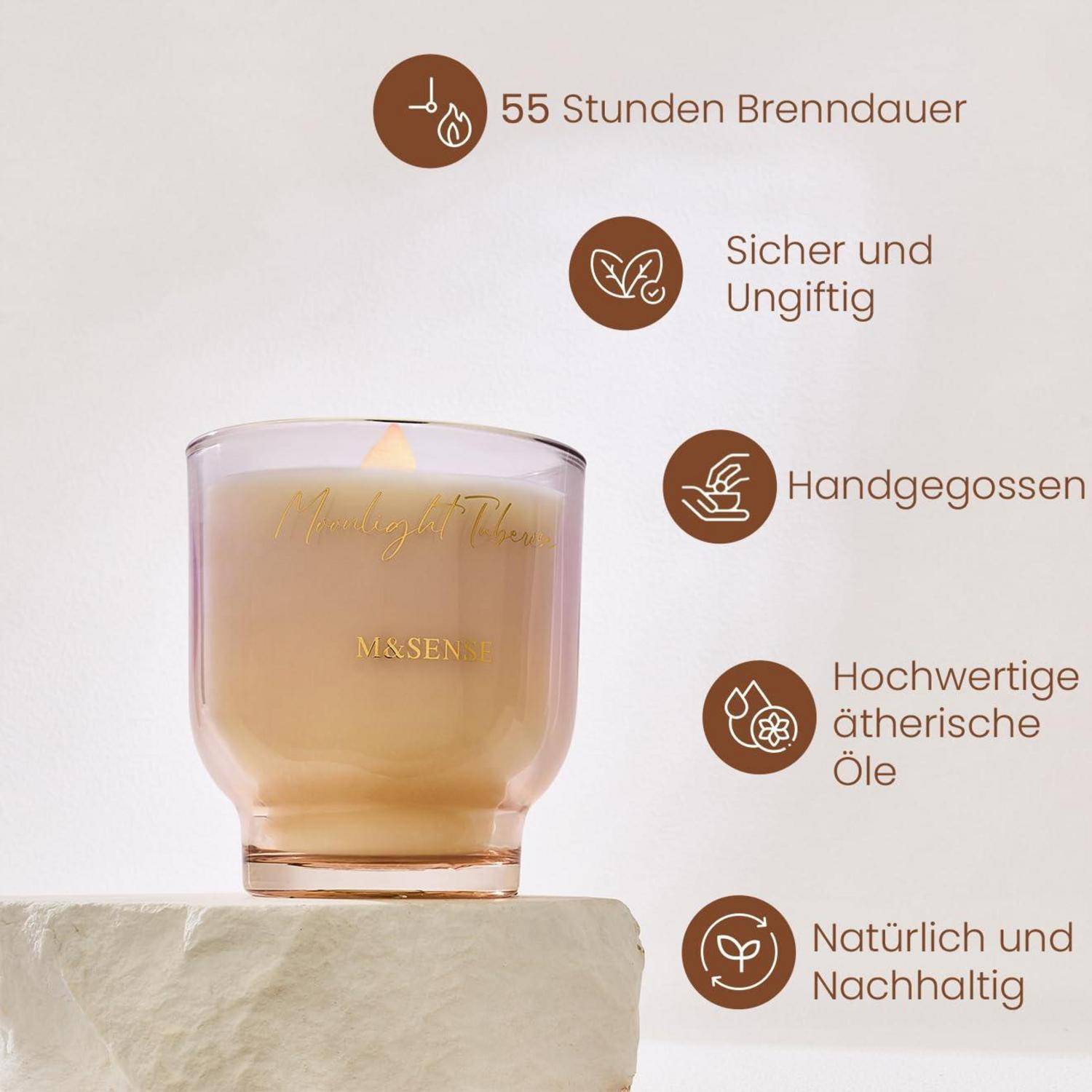 Duftkerze Mondlicht-Tuberose Holzdocht 280g 60h Sojawachs