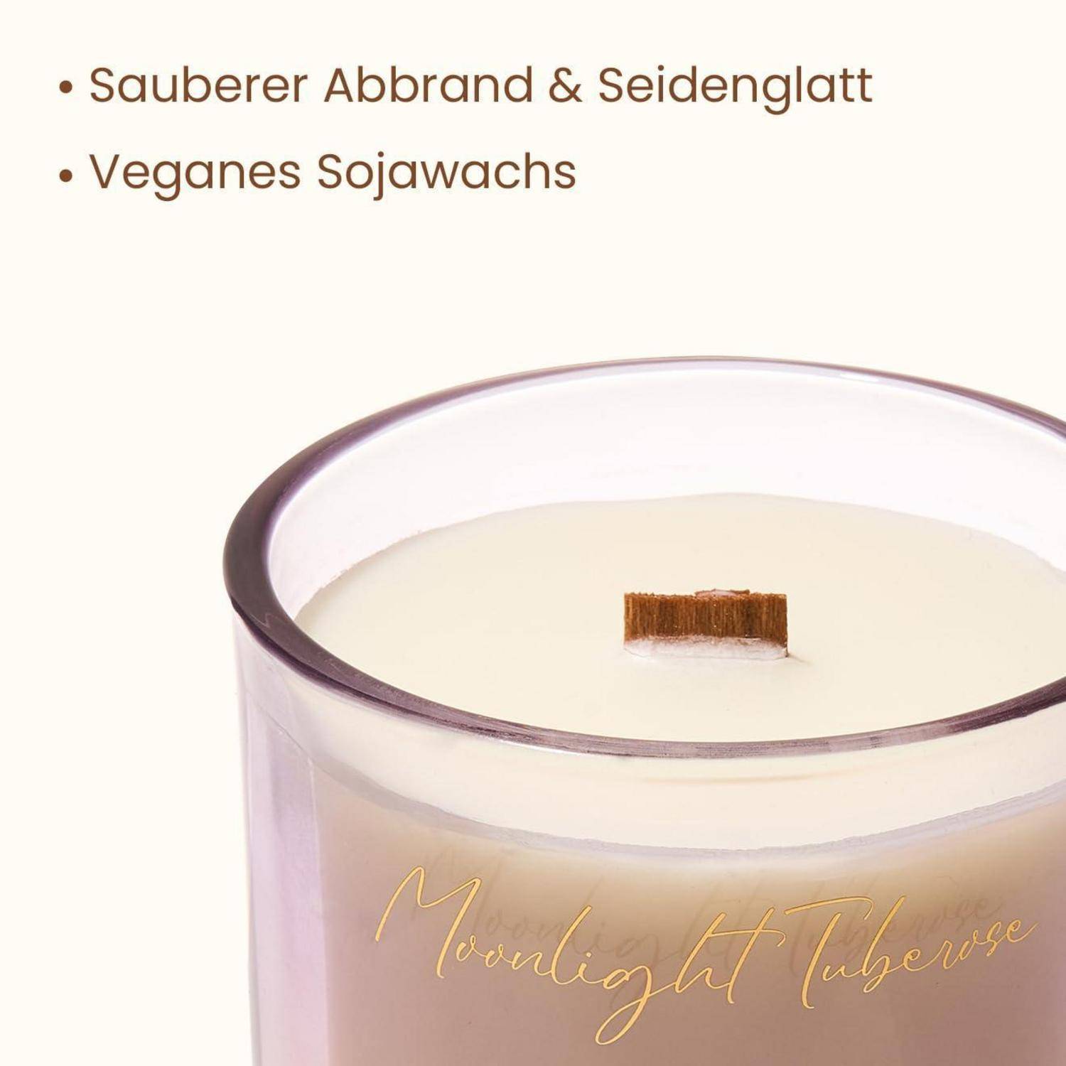 Duftkerze Mondlicht-Tuberose Holzdocht 280g 60h Sojawachs
