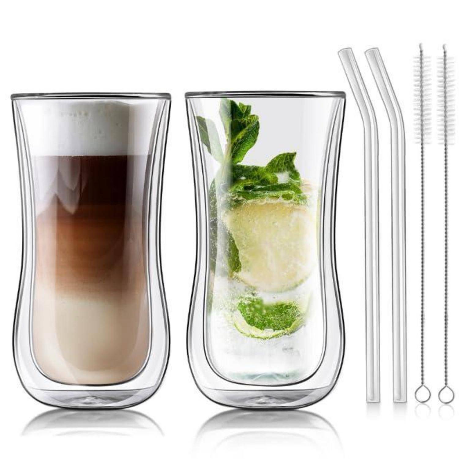 Joeyan Doppelwandige Kaffeegläser 2er Set 400ml Borosilikatglas Thermogläser