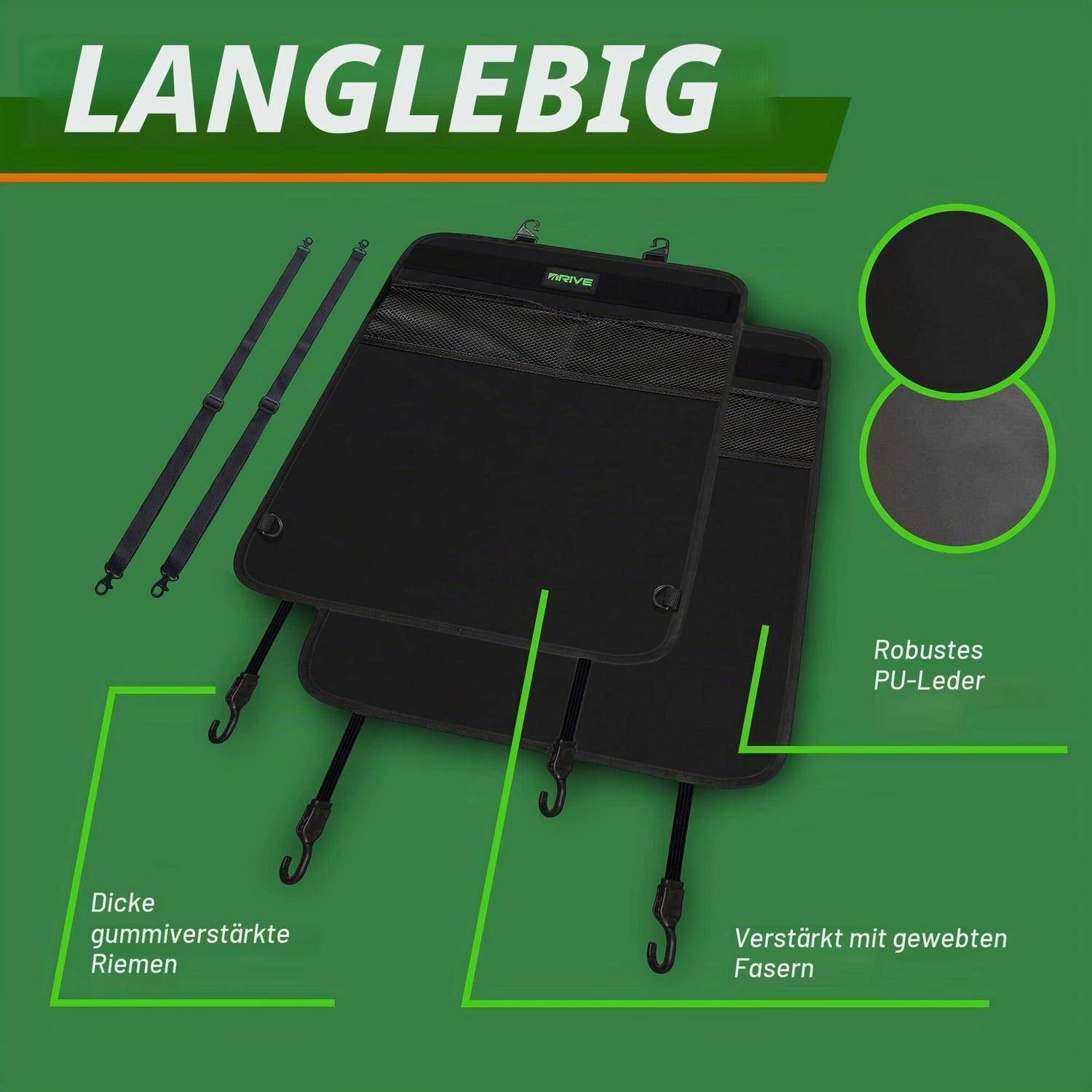 Rückenlehnenschutz 2er Pack Kunstleder 46x66cm mit Befestigungsgurten