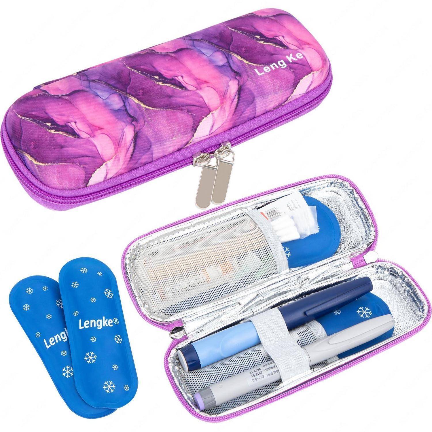 SUNMON Insulin Kühltasche mit 2 Kühlakkus Violett
