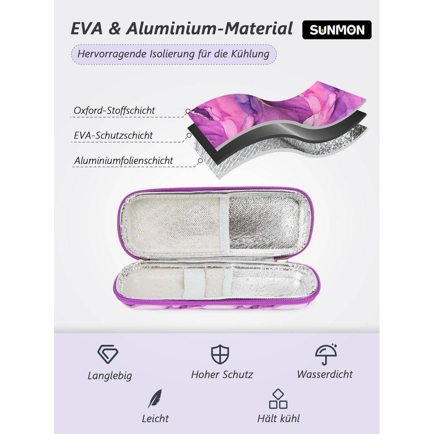 SUNMON Insulin Kühltasche mit 2 Kühlakkus Violett