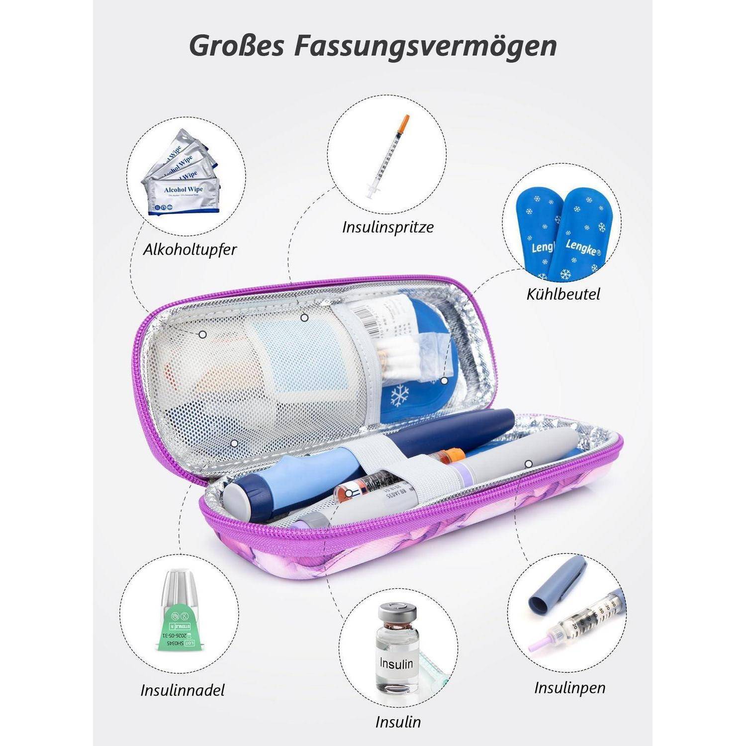 SUNMON Insulin Kühltasche mit 2 Kühlakkus Violett