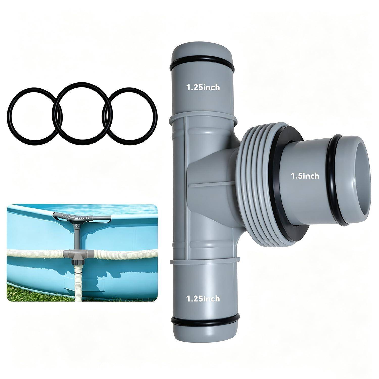 Pool Schlauchverbinder T-Stück 32mm auf 38mm mit Gewinde 1.5" auf 1.25"