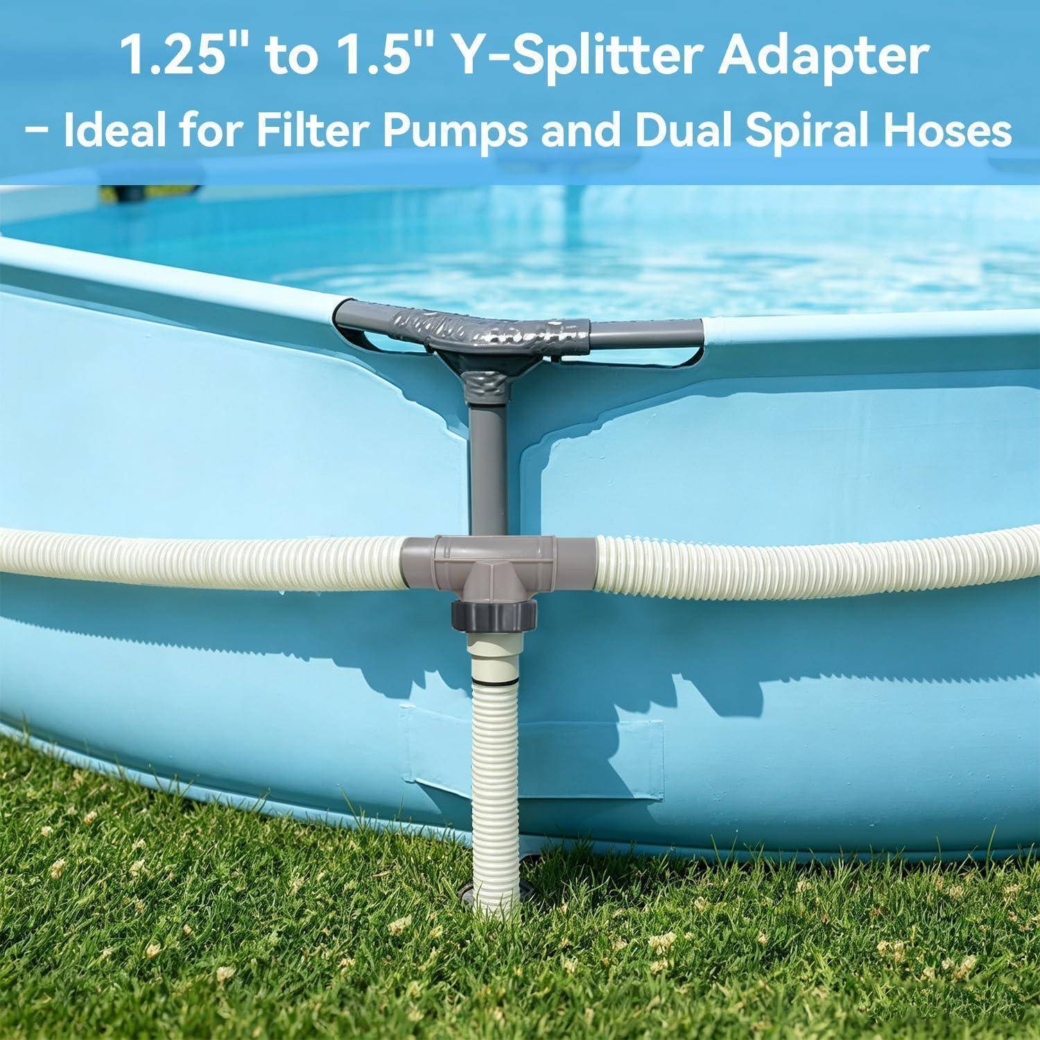 Pool Schlauchverbinder T-Stück 32mm auf 38mm mit Gewinde 1.5" auf 1.25"