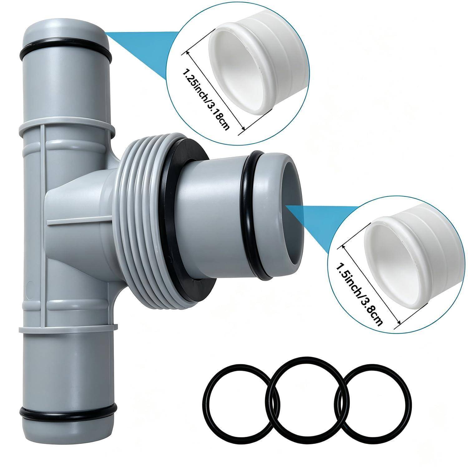 Pool Schlauchverbinder T-Stück 32mm auf 38mm mit Gewinde 1.5" auf 1.25"