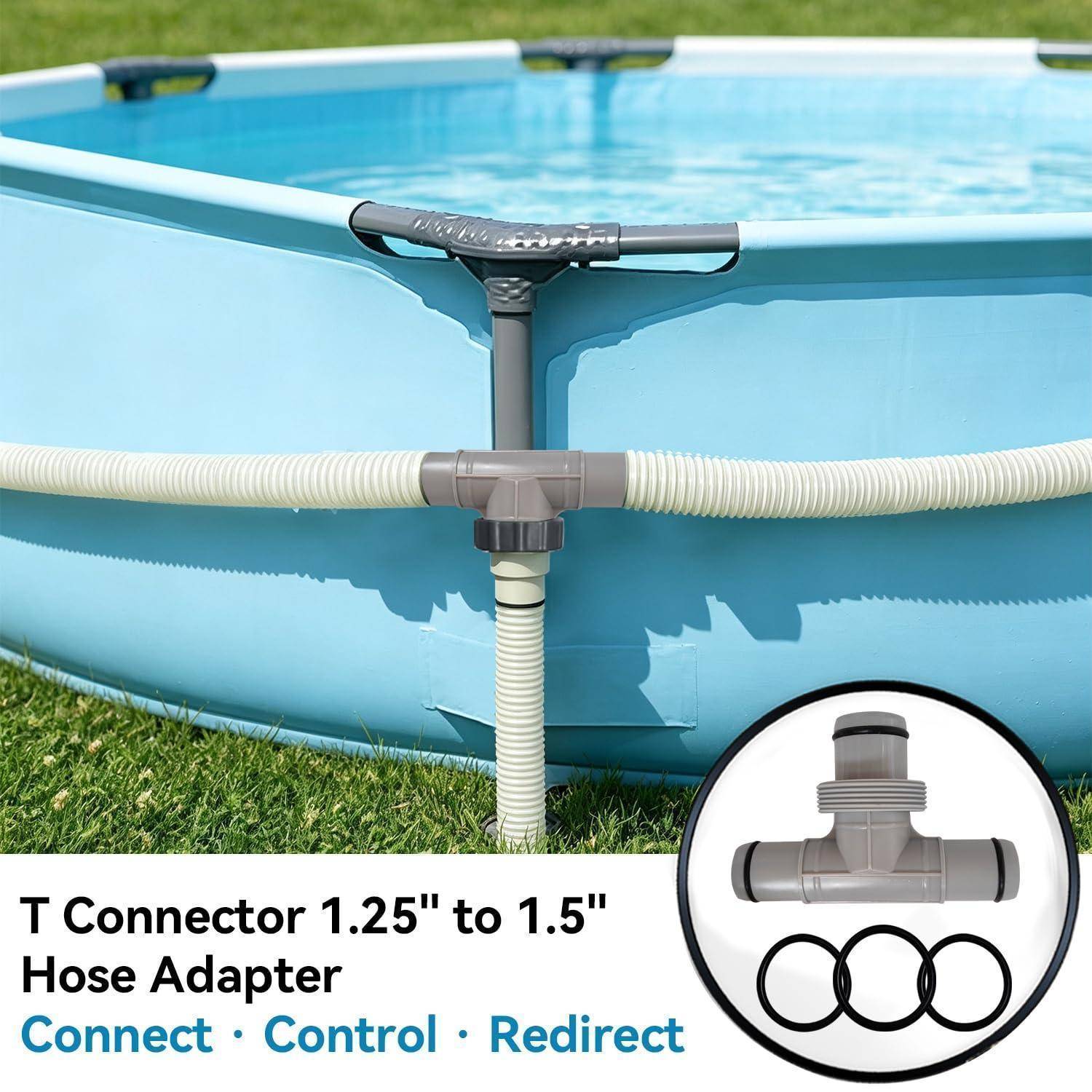 Pool Schlauchverbinder T-Stück 32mm auf 38mm mit Gewinde 1.5" auf 1.25"