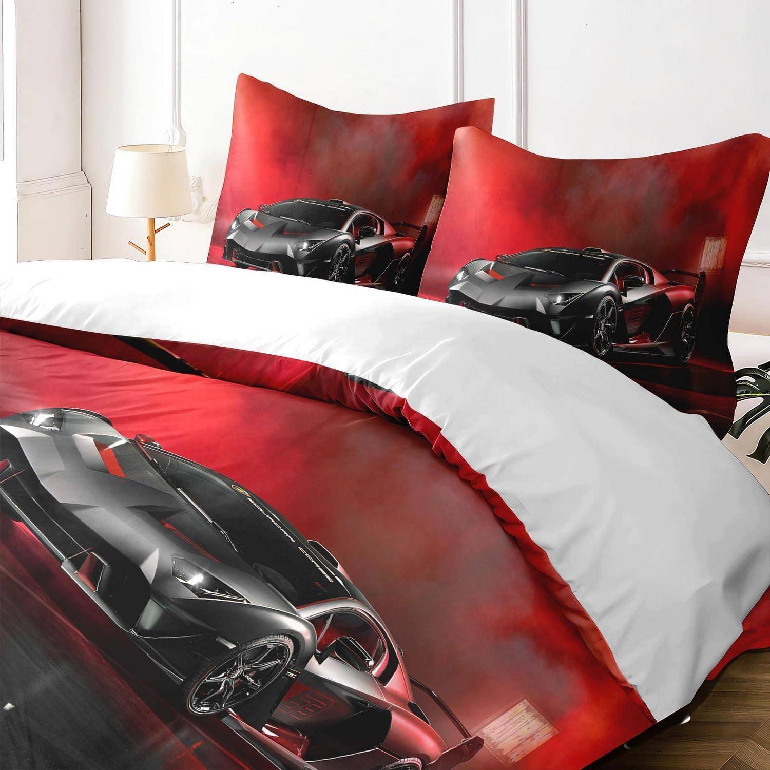 Bettwäsche Set Rennwagen 200x200cm Mikrofaser mit 2 Kissenbezügen 65x65cm