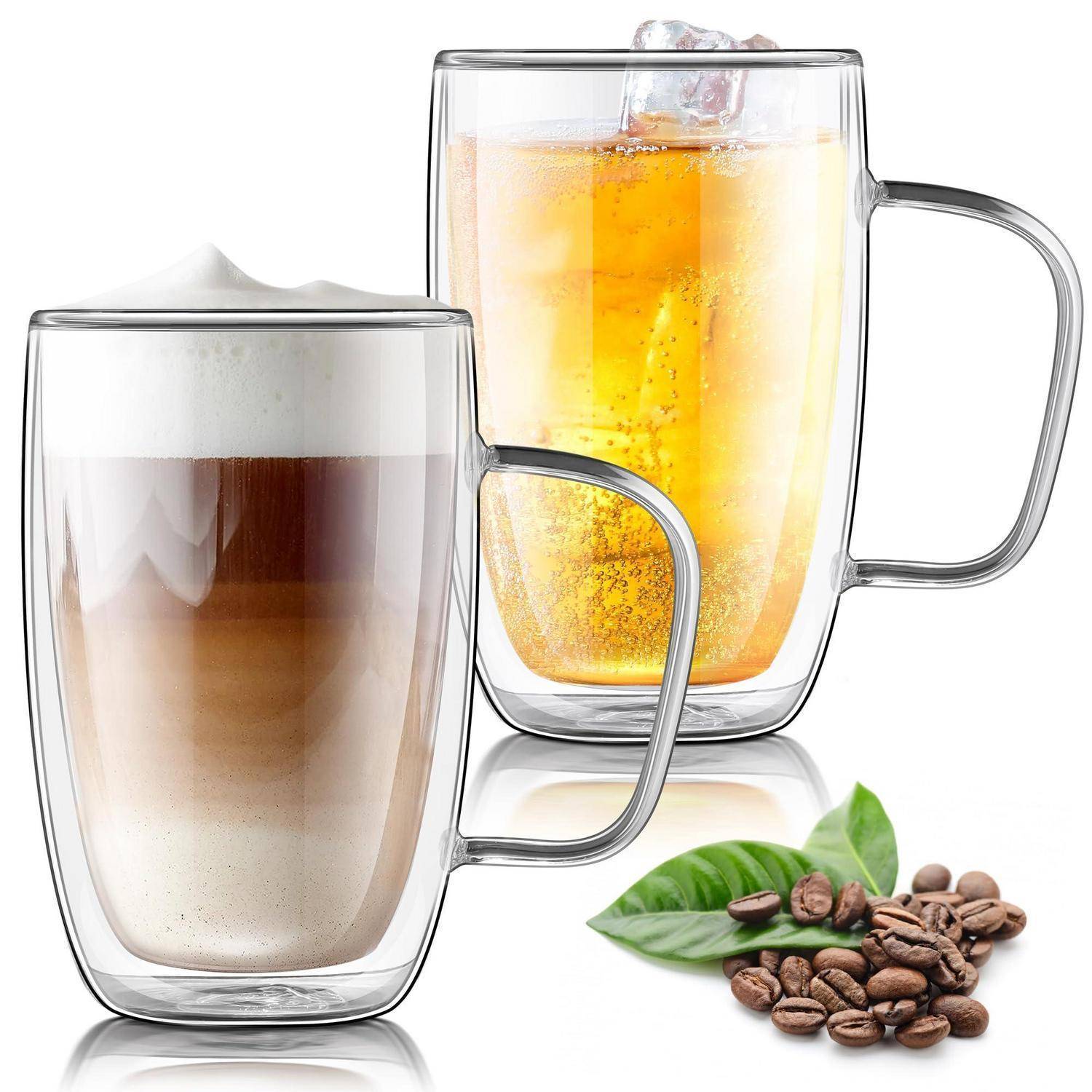 Joeyan 2er Set Doppelwandige Latte Macchiato Gläser 500ml mit Griff