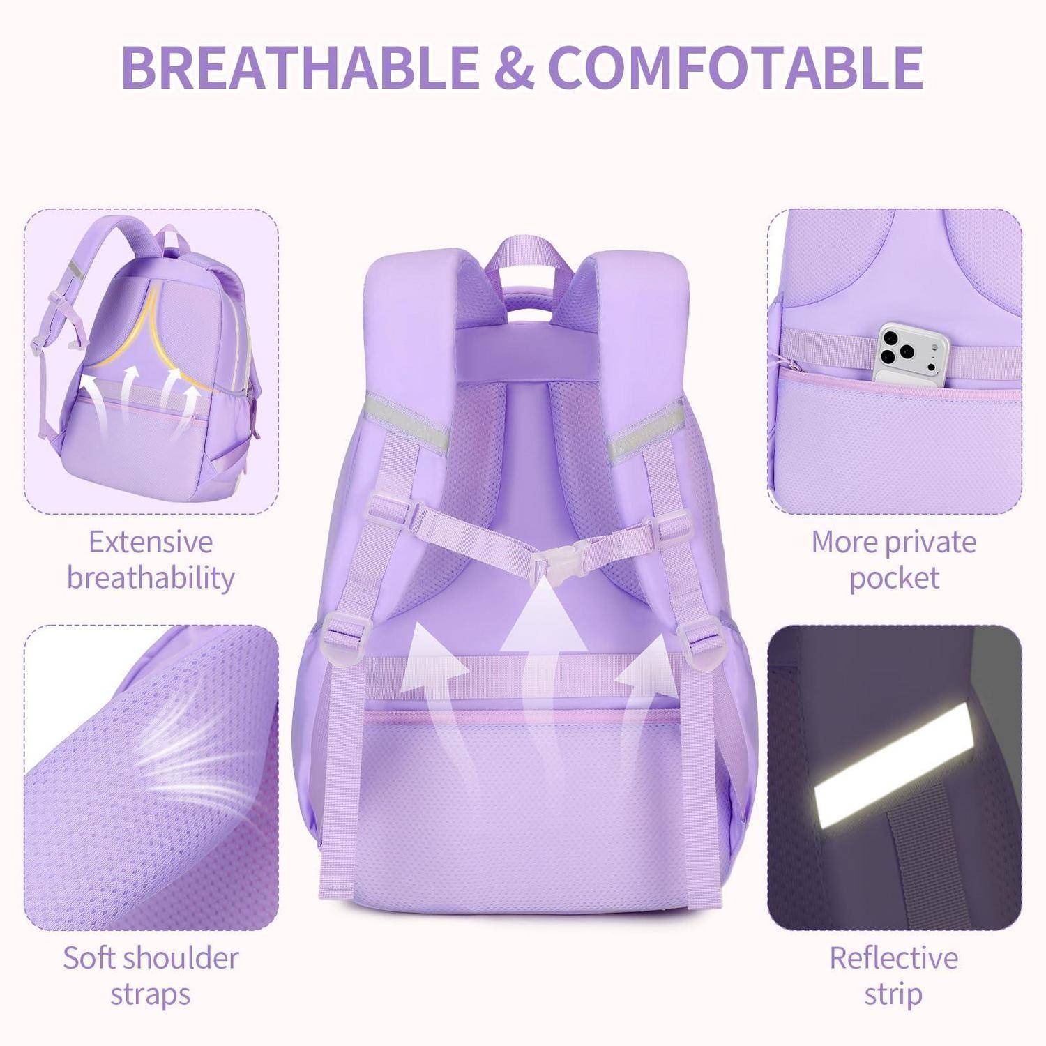 Schulrucksack Set Mädchen Lila mit Federmäppchen