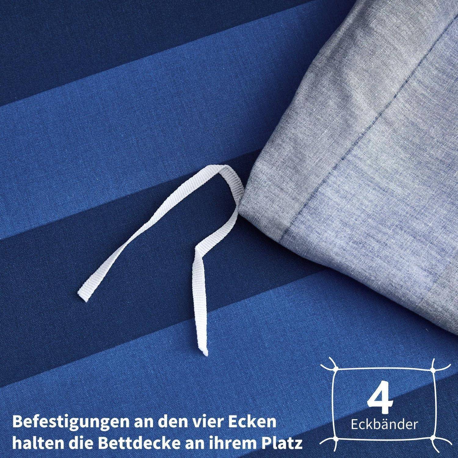 Abbildung einer Eckbandecke einer Bettwäsche mit der Bezeichnung "4 Eckbänder"", die vier Eckschlaufen zeigt, die die Bettwäsche an ihrem Platz halten.