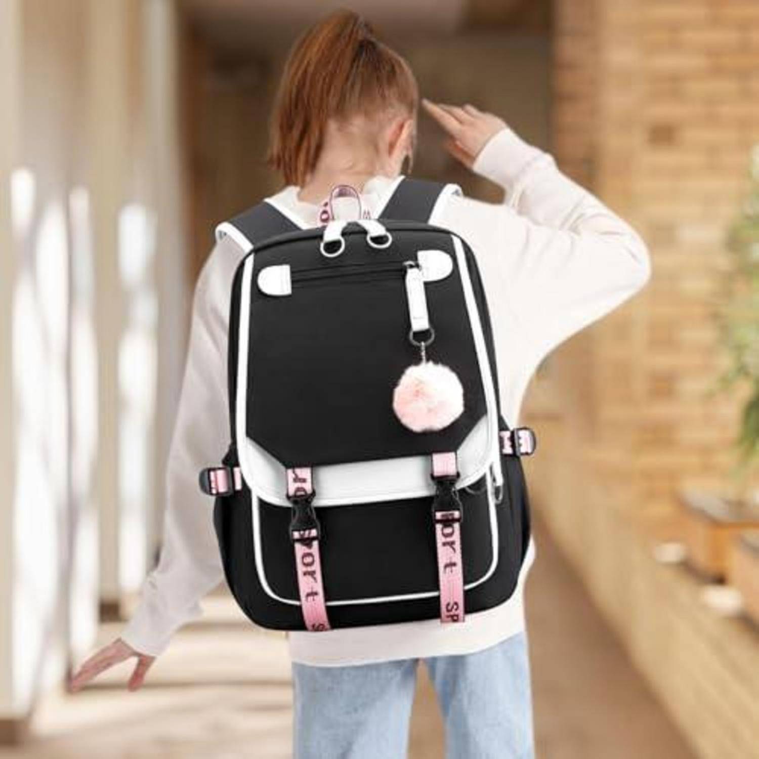 Schulrucksack Teenager 20L mit Anhänger, Mädchen Jungen, 6 Farben