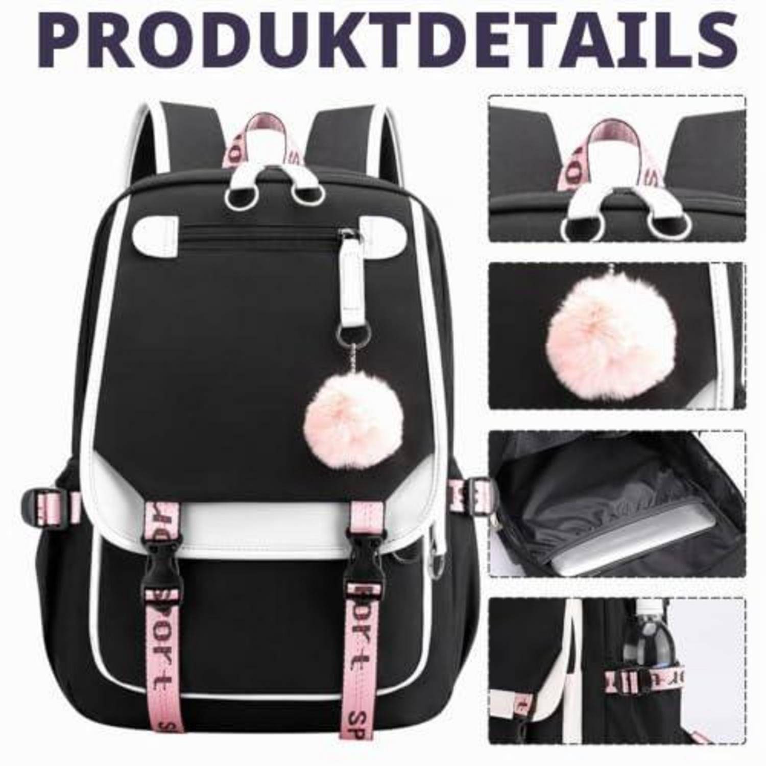 Schulrucksack Teenager 20L mit Anhänger, Mädchen Jungen, 6 Farben