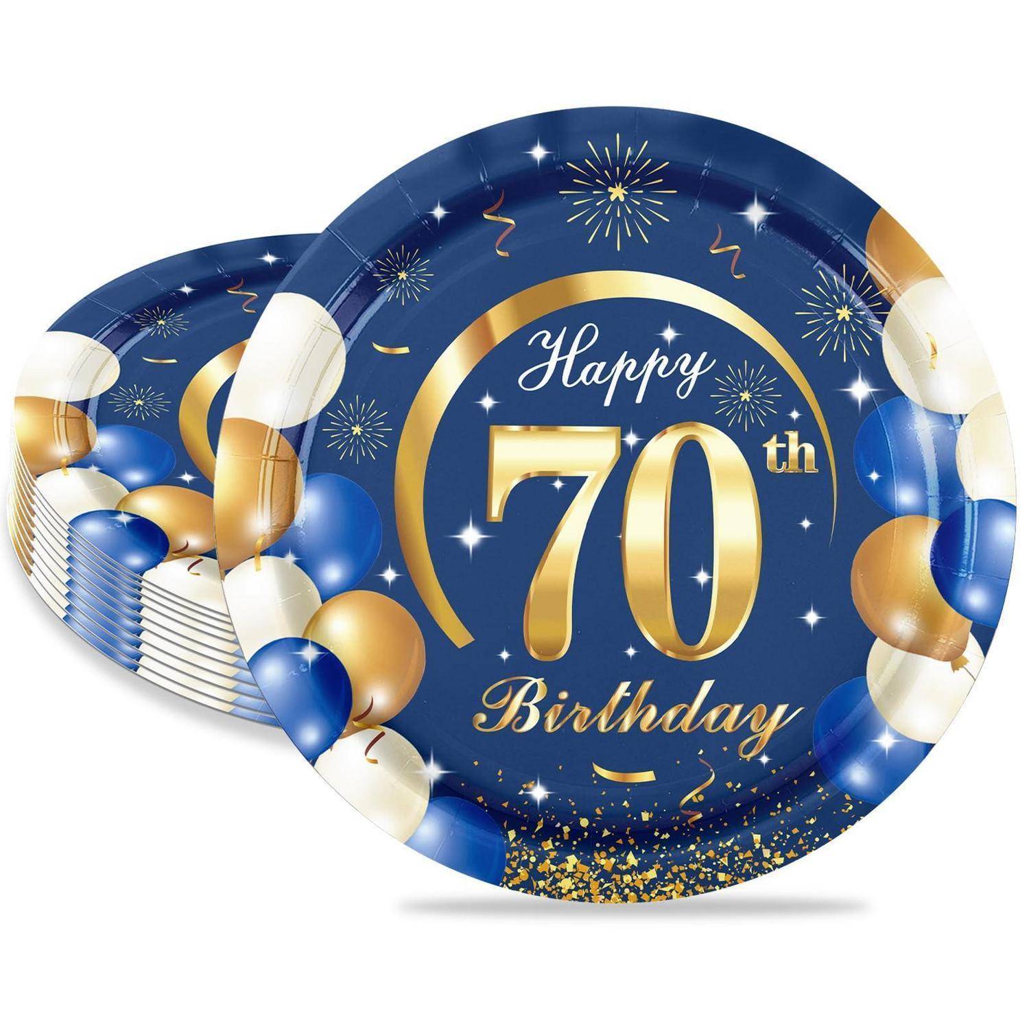 Pappteller 70. Geburtstag 16 Stück Blau Gold 18cm