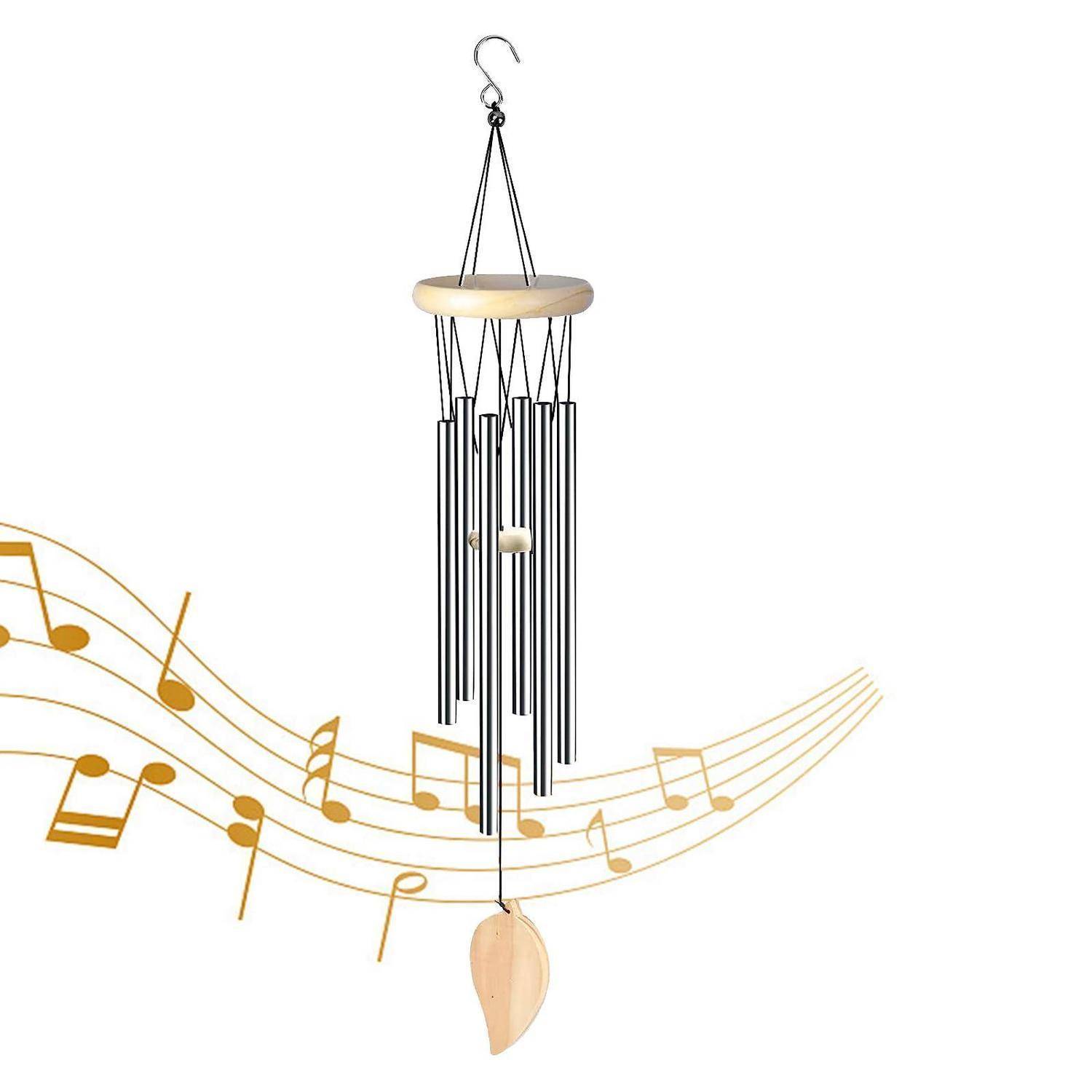 Windspiel 70cm Holz Aluminium 6 Rohre Garten Balkon Dekoration