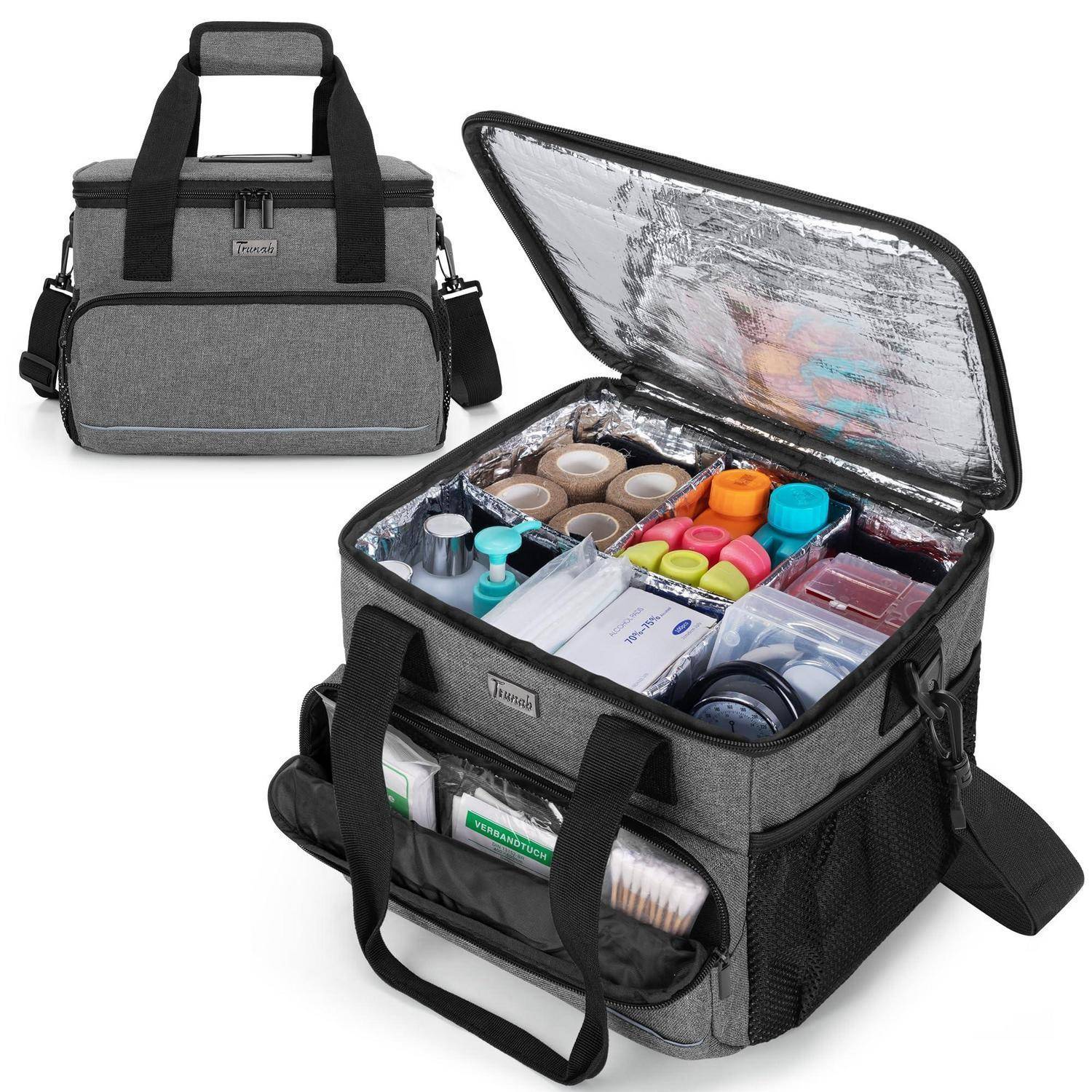 Trunab Isolierte Medizinische Tasche Grau mit 5 Trennwänden 30x26x21cm
