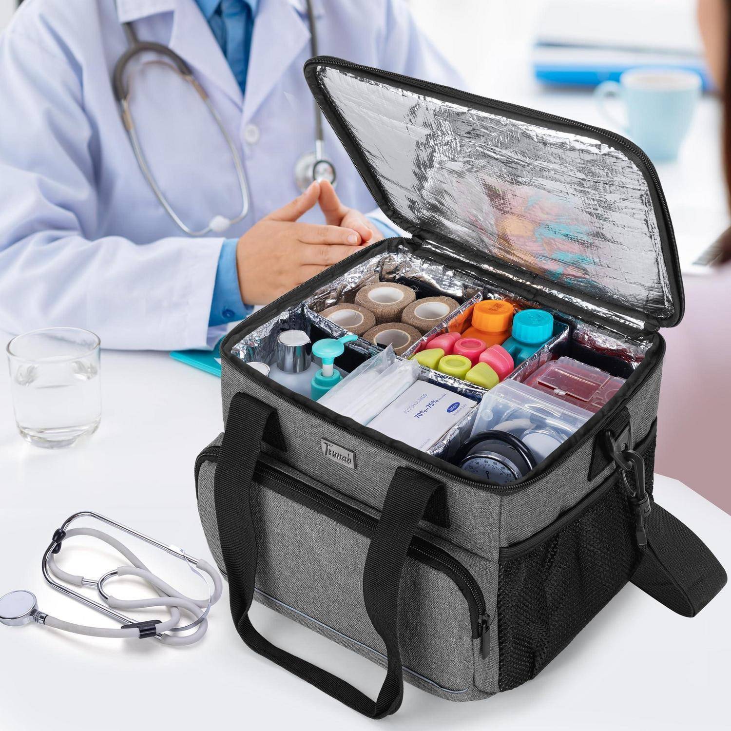 Trunab Isolierte Medizinische Tasche Grau mit 5 Trennwänden 30x26x21cm