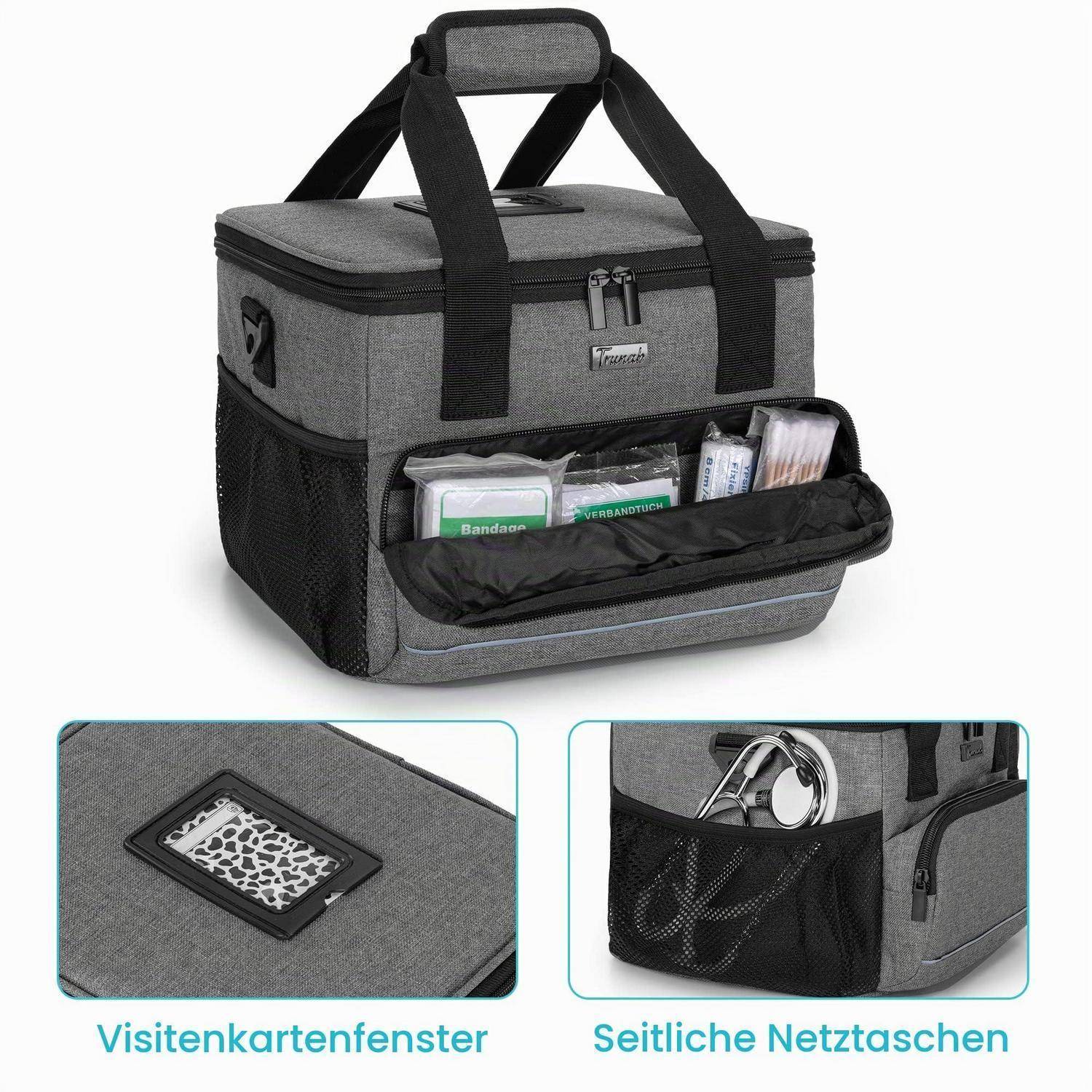 Trunab Isolierte Medizinische Tasche Grau mit 5 Trennwänden 30x26x21cm