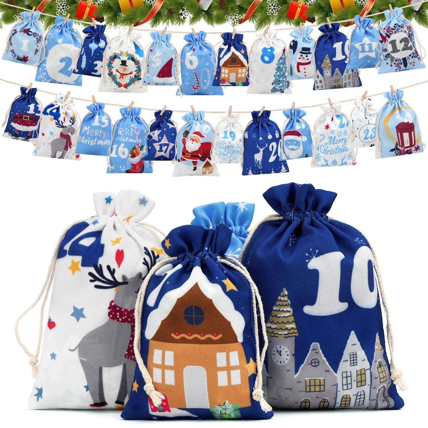 Adventskalender 2026 zum Befüllen, 24 Stoffbeutel, 2 Größen, DIY-Set mit Zubehör