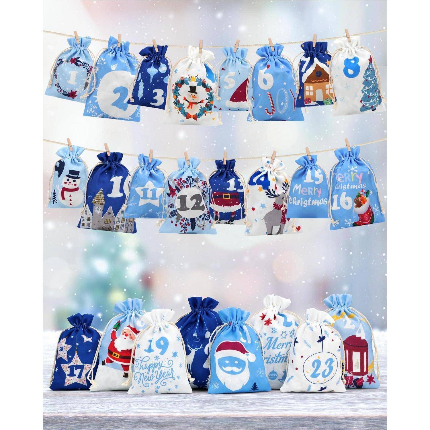 Adventskalender 2026 zum Befüllen, 24 Stoffbeutel, 2 Größen, DIY-Set mit Zubehör