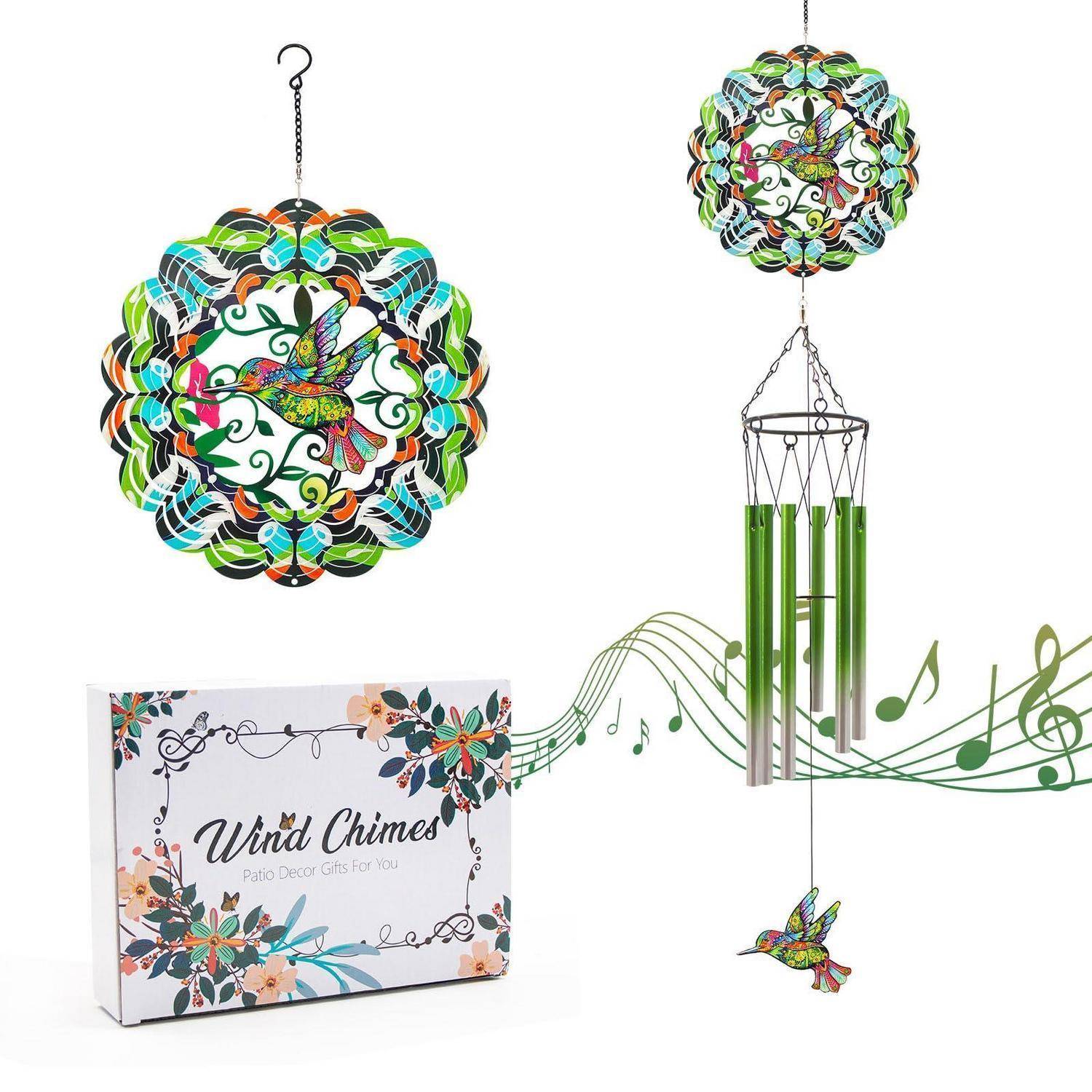Windspiel Kolibri mit 6 Aluminiumrohren, rostfrei, wetterfest